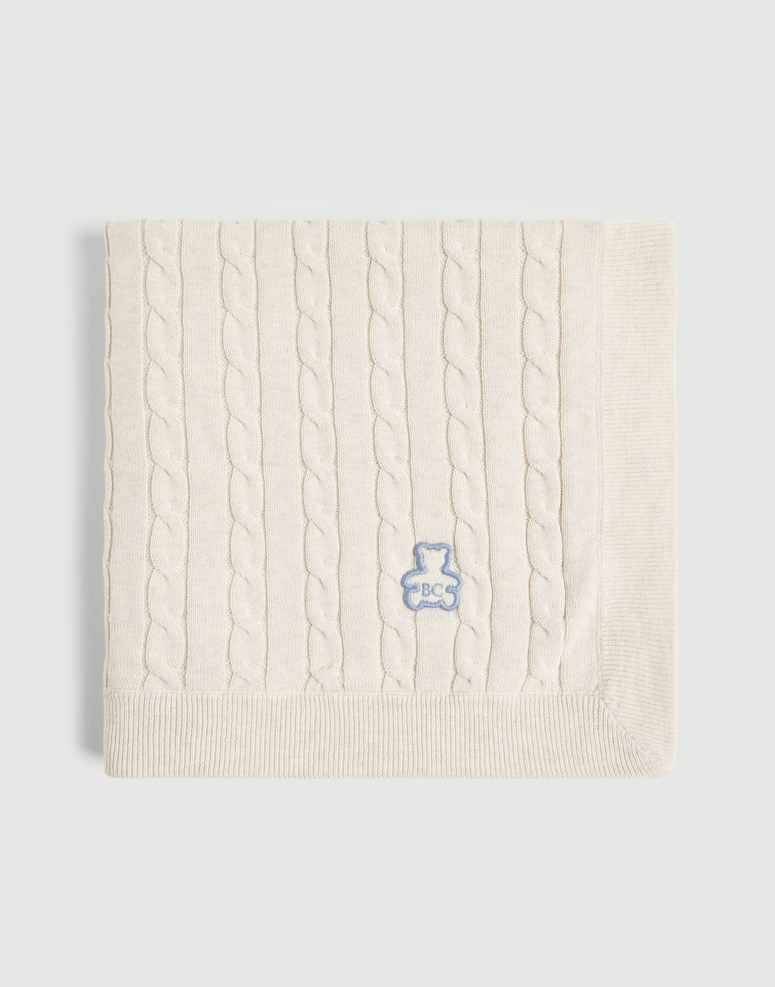 Cable knit Baby Bernie blanket Beige / Blue Baby - Brunello Cucinelli