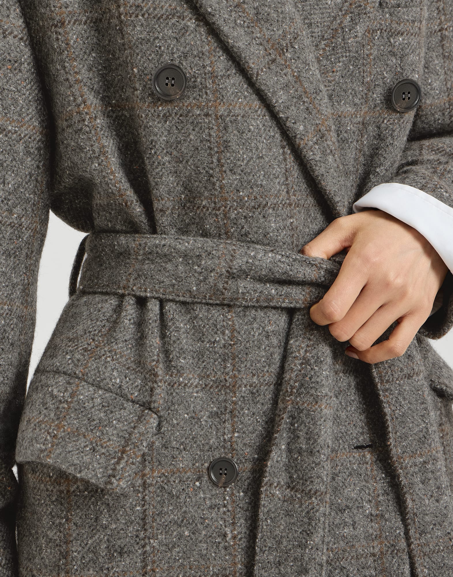 Check tweed coat for Woman in Dark Grey | Brunello Cucinelli