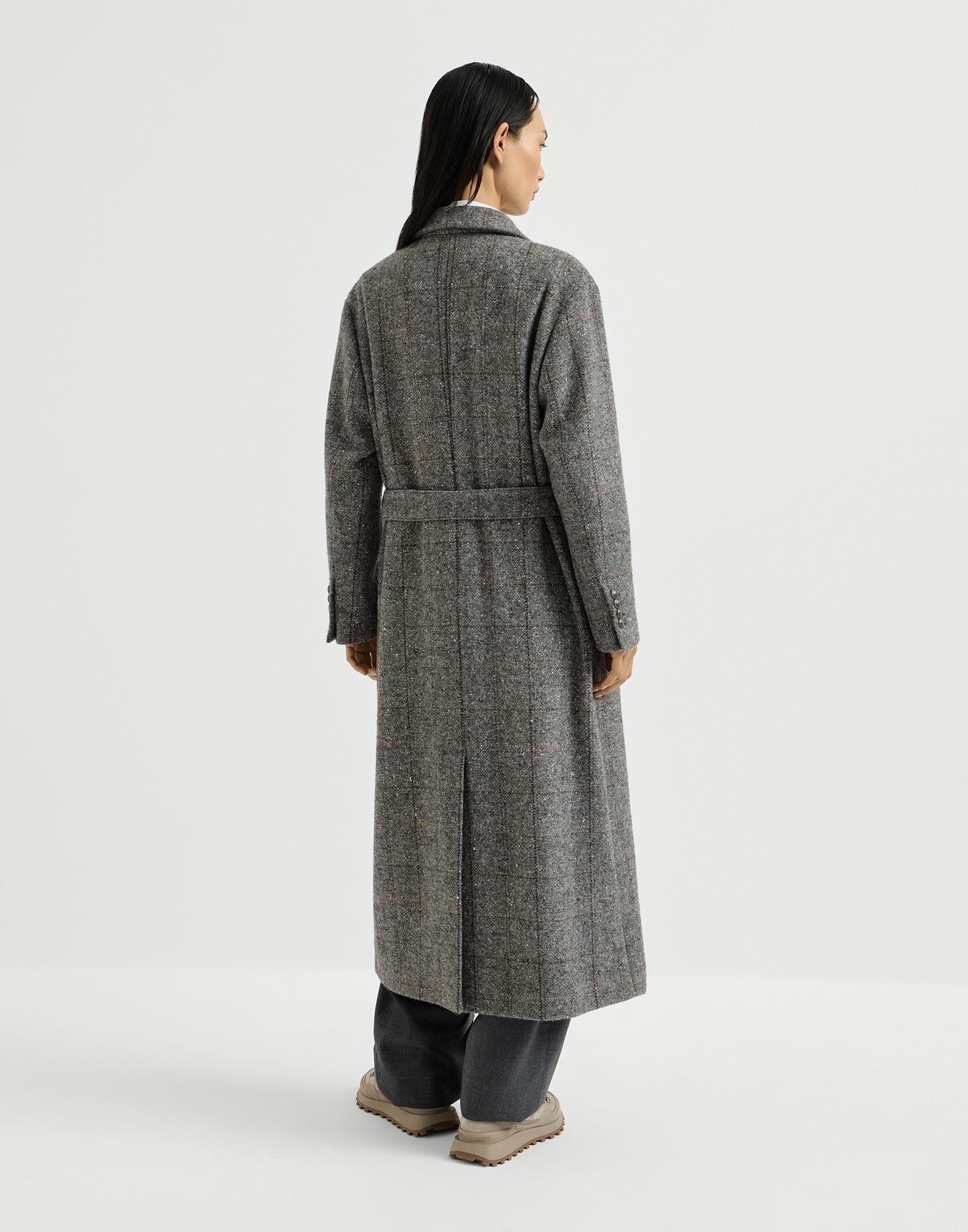 Check tweed coat for Woman in Dark Grey | Brunello Cucinelli