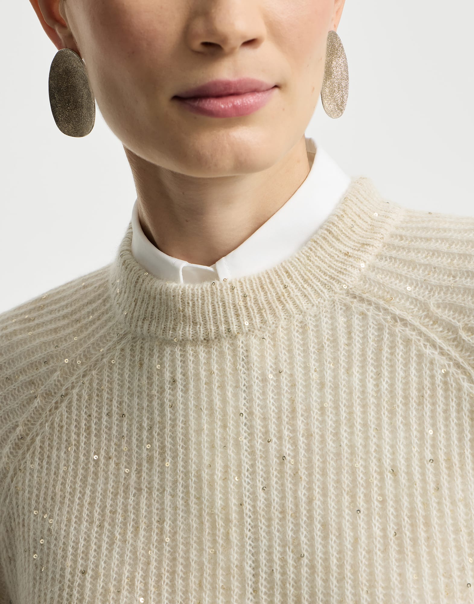 Diamond yarn English rib sweater for Woman in Ivory | Brunello