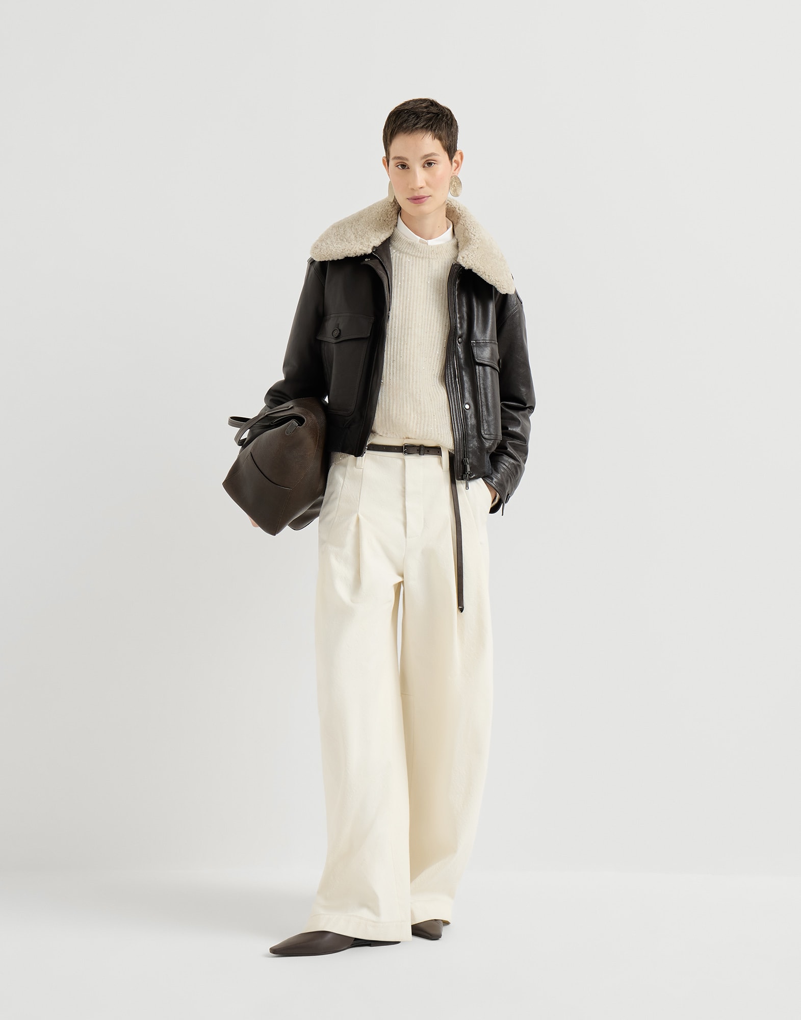 Diamond yarn English rib sweater for Woman in Ivory | Brunello