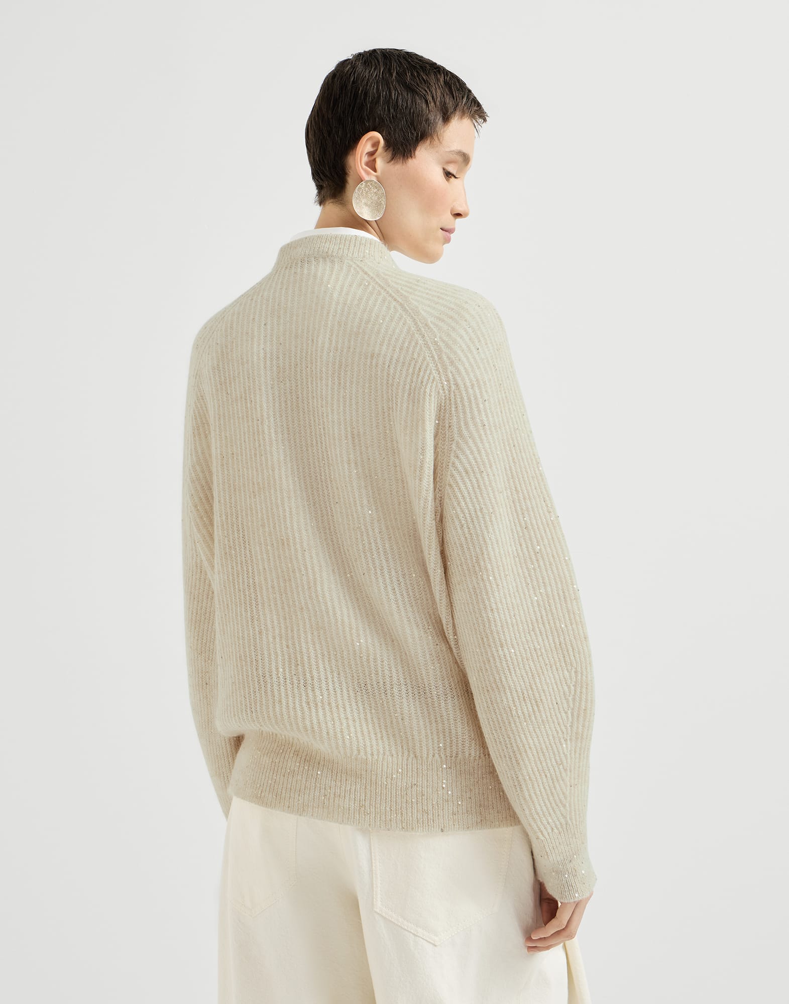 Diamond yarn English rib sweater for Woman in Ivory | Brunello