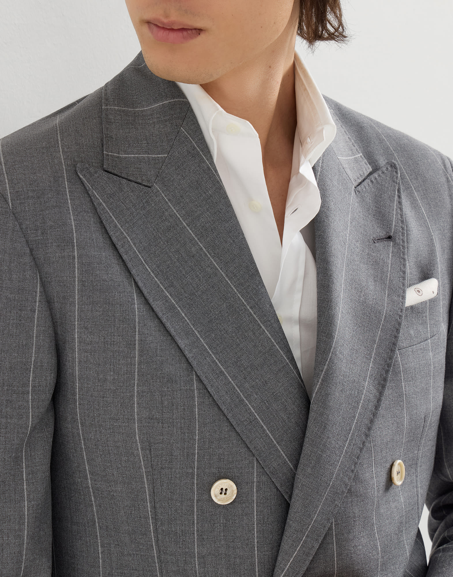 Tailor pinstripe jacket for Man in Medium Grey | Brunello Cucinelli