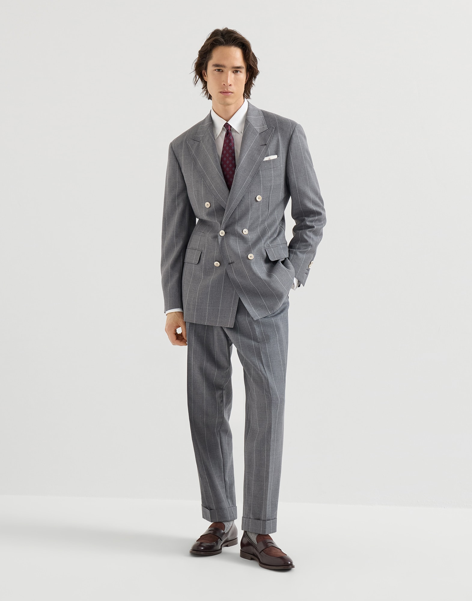 Tailor pinstripe jacket for Man in Medium Grey | Brunello Cucinelli