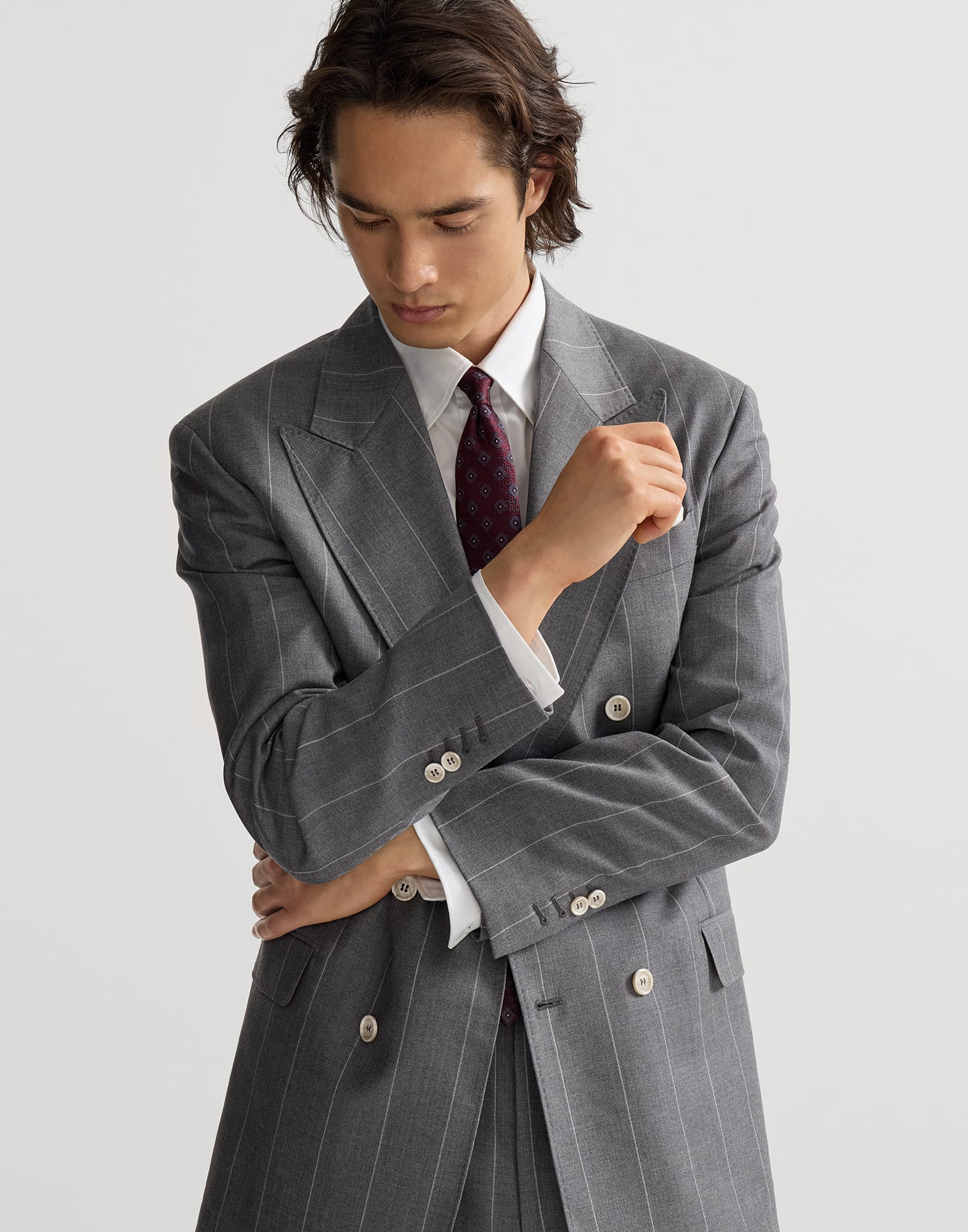 Tailor pinstripe jacket for Man in Medium Grey | Brunello Cucinelli