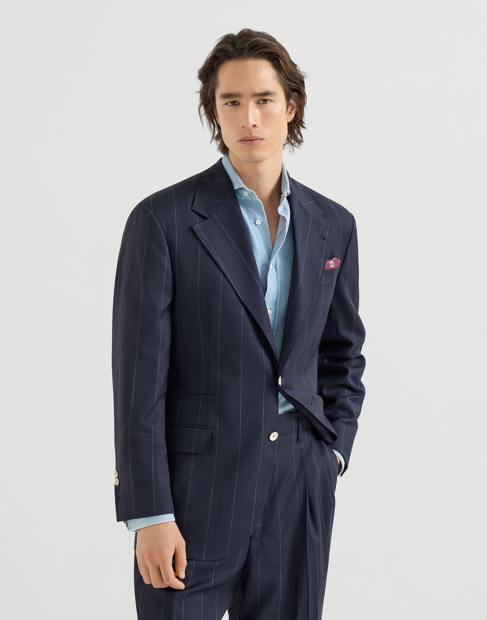 Virgin wool chalk stripe Tailor blazer for Man in Navy Blue