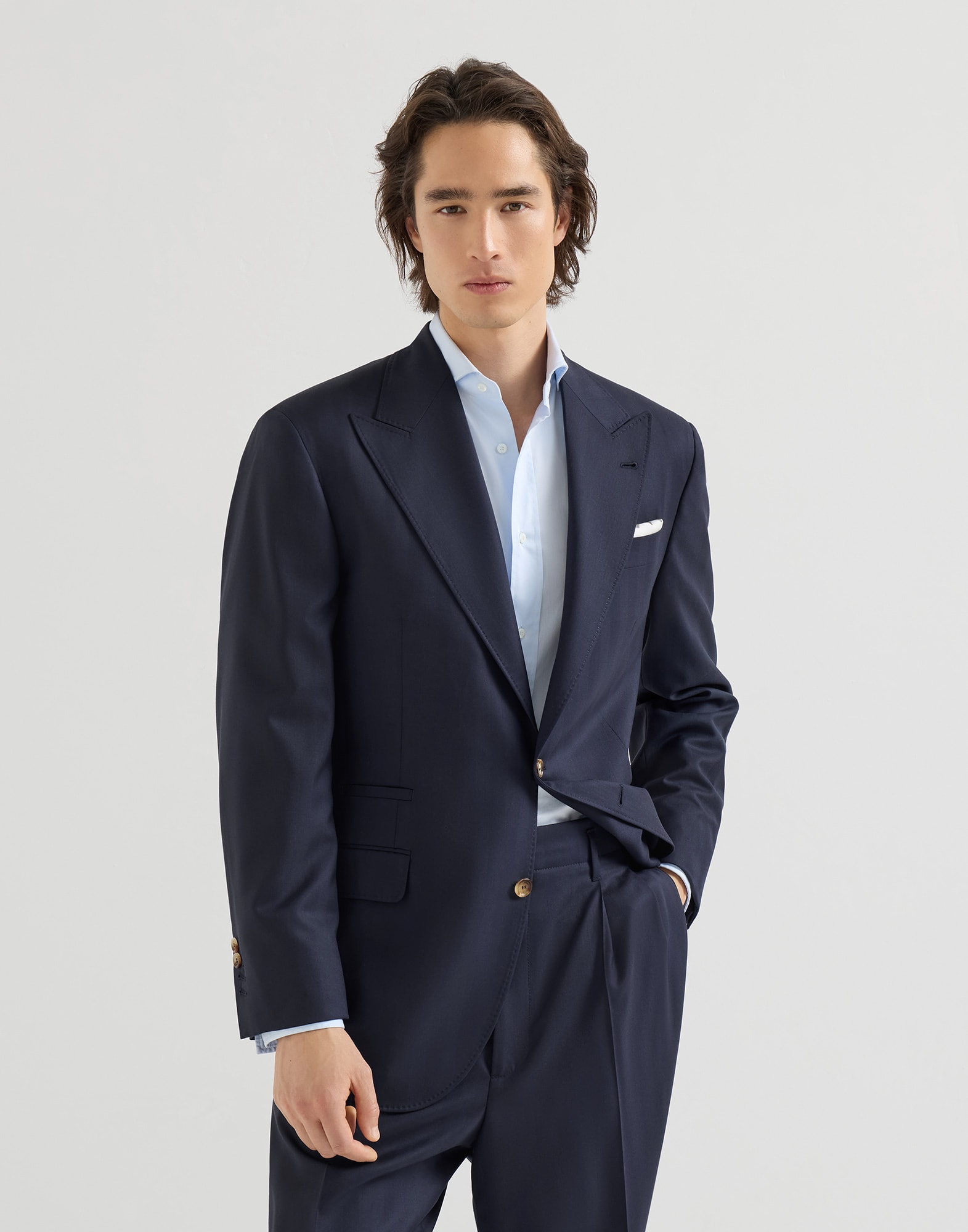 Tailor jacket in wool chevron for Man in Navy Blue | Brunello