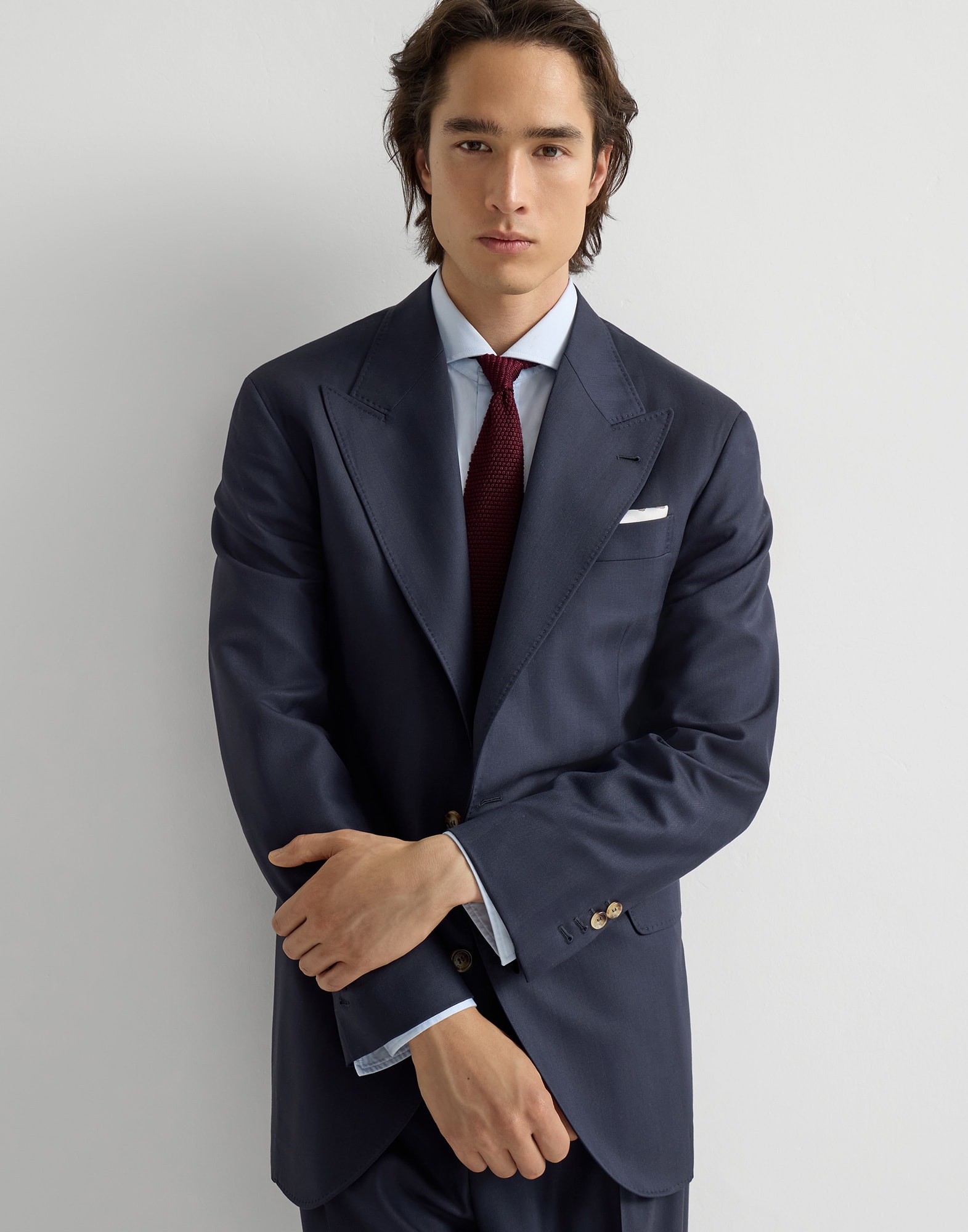 Tailor jacket in wool chevron for Man in Navy Blue | Brunello