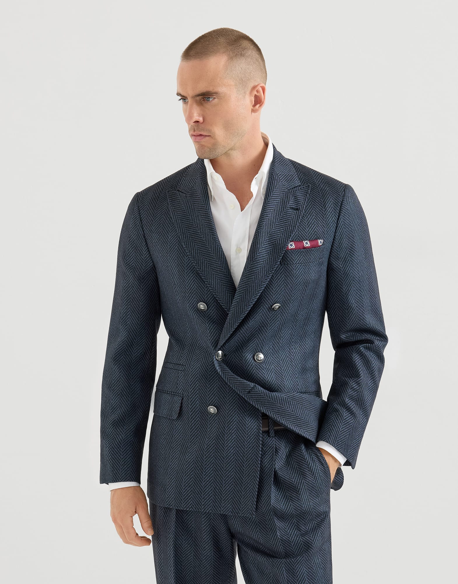 Chevron deconstructed blazer Navy Blue Man - Brunello Cucinelli