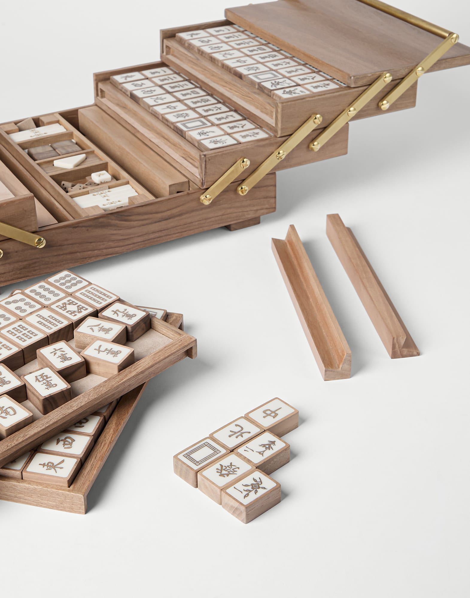 Wood, Krion® and brass Mahjong set in Hazelnut | Lifestyle