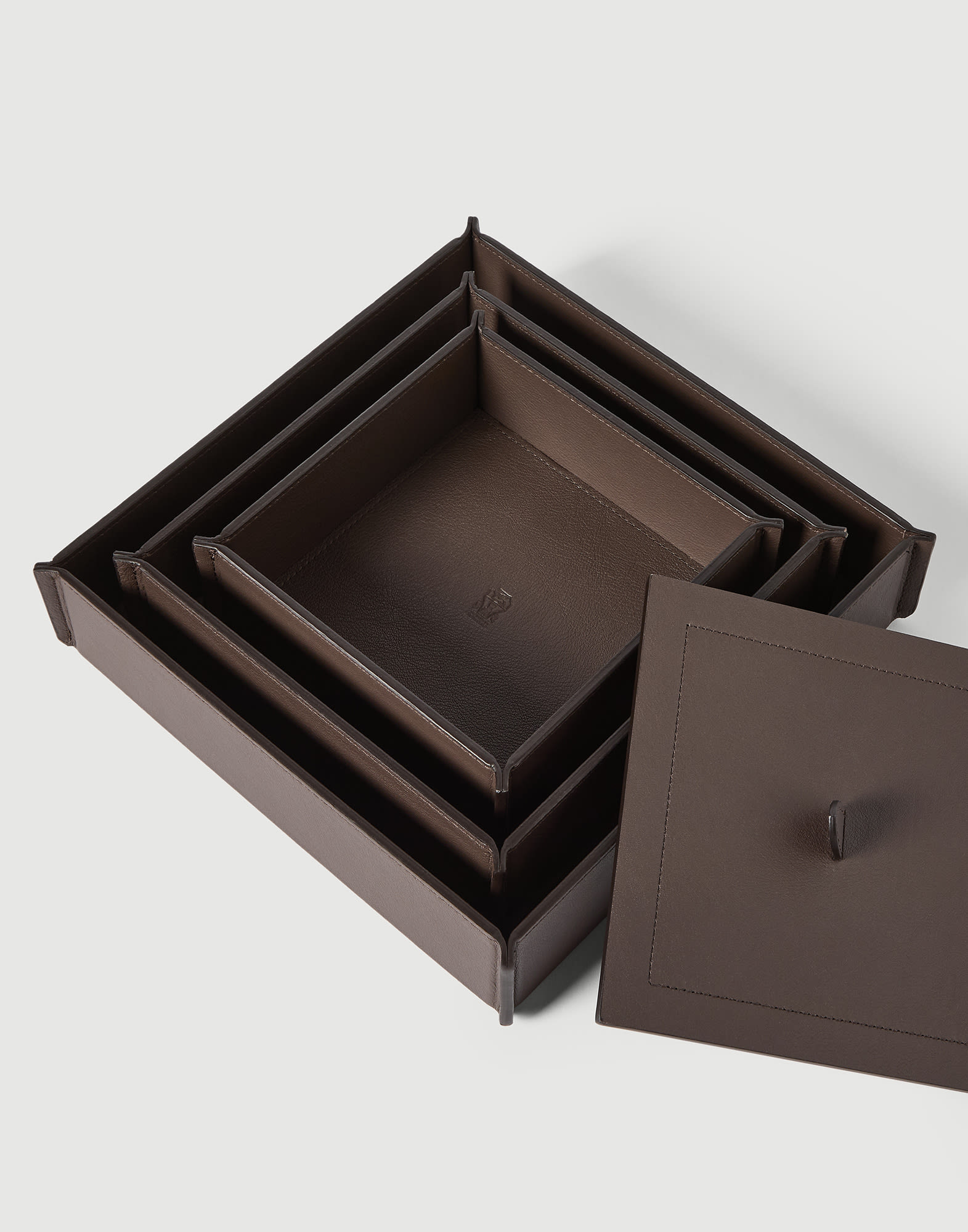 三件裝帶蓋收納盒 雪茄色 生活風尚 - Brunello Cucinelli