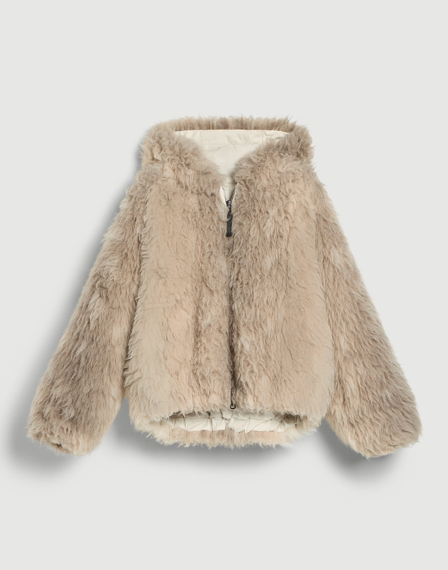 Fluffy-Jacke mit Monili Warmes Beige M&auml;dchen - Brunello Cucinelli