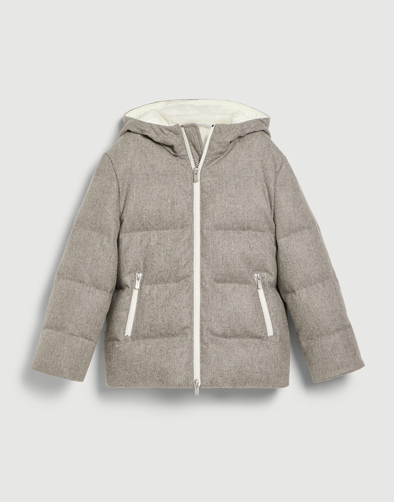 Virgin wool flannel down jacket Stone Grey Boys - Brunello Cucinelli
