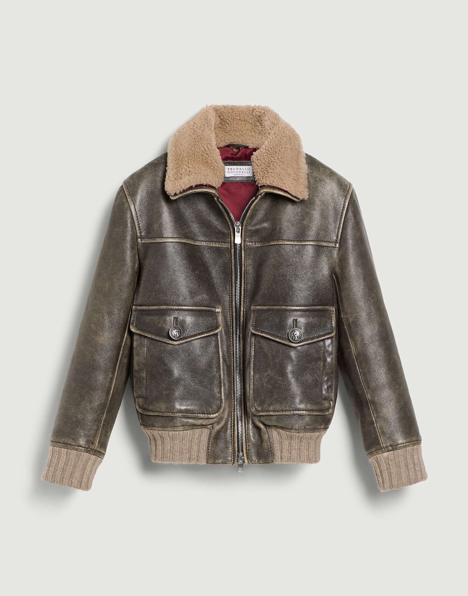 Wattierte Pilotenjacke Braun Jungen - Brunello Cucinelli