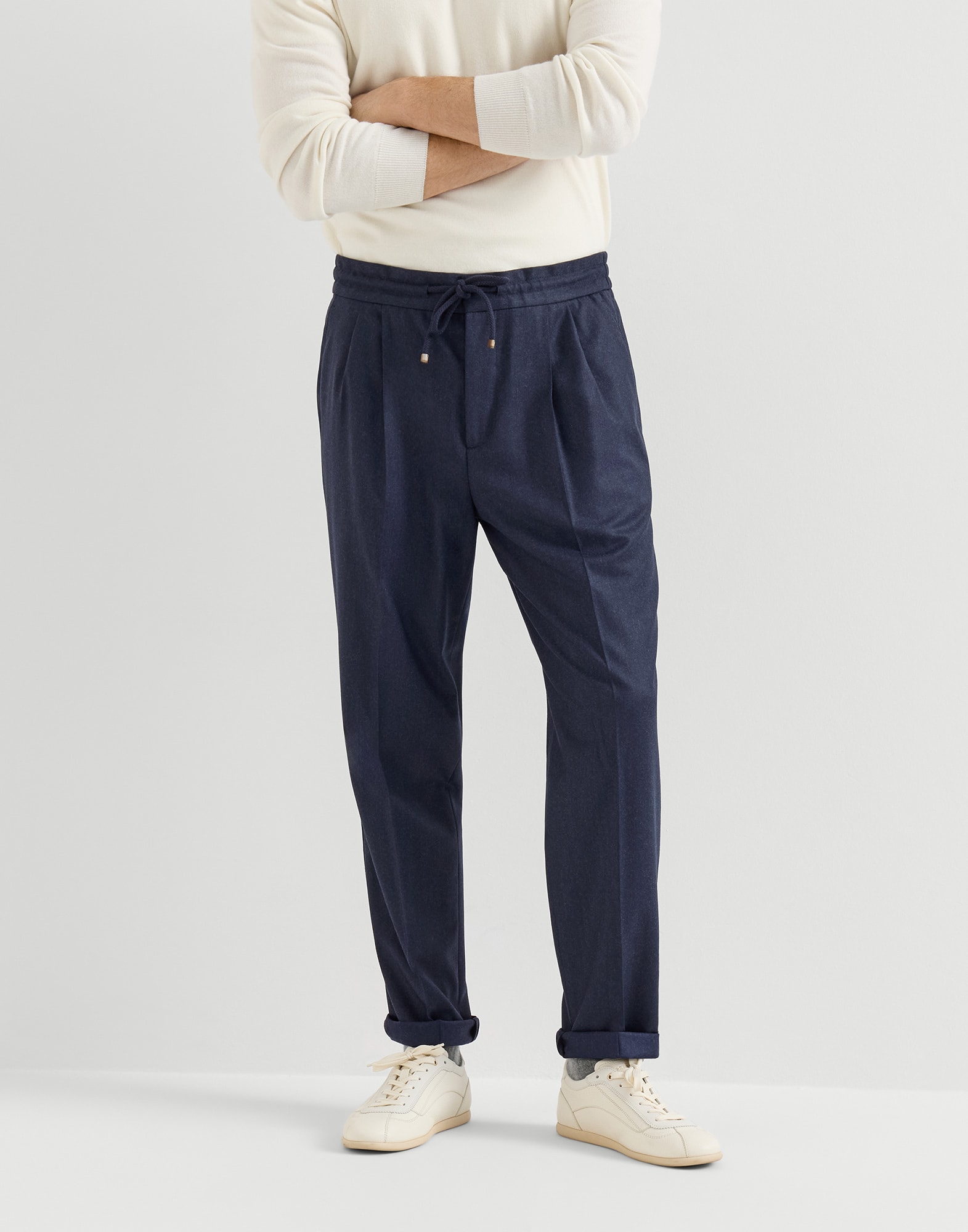 Virgin wool flannel trousers for Man in Black | Brunello Cucinelli