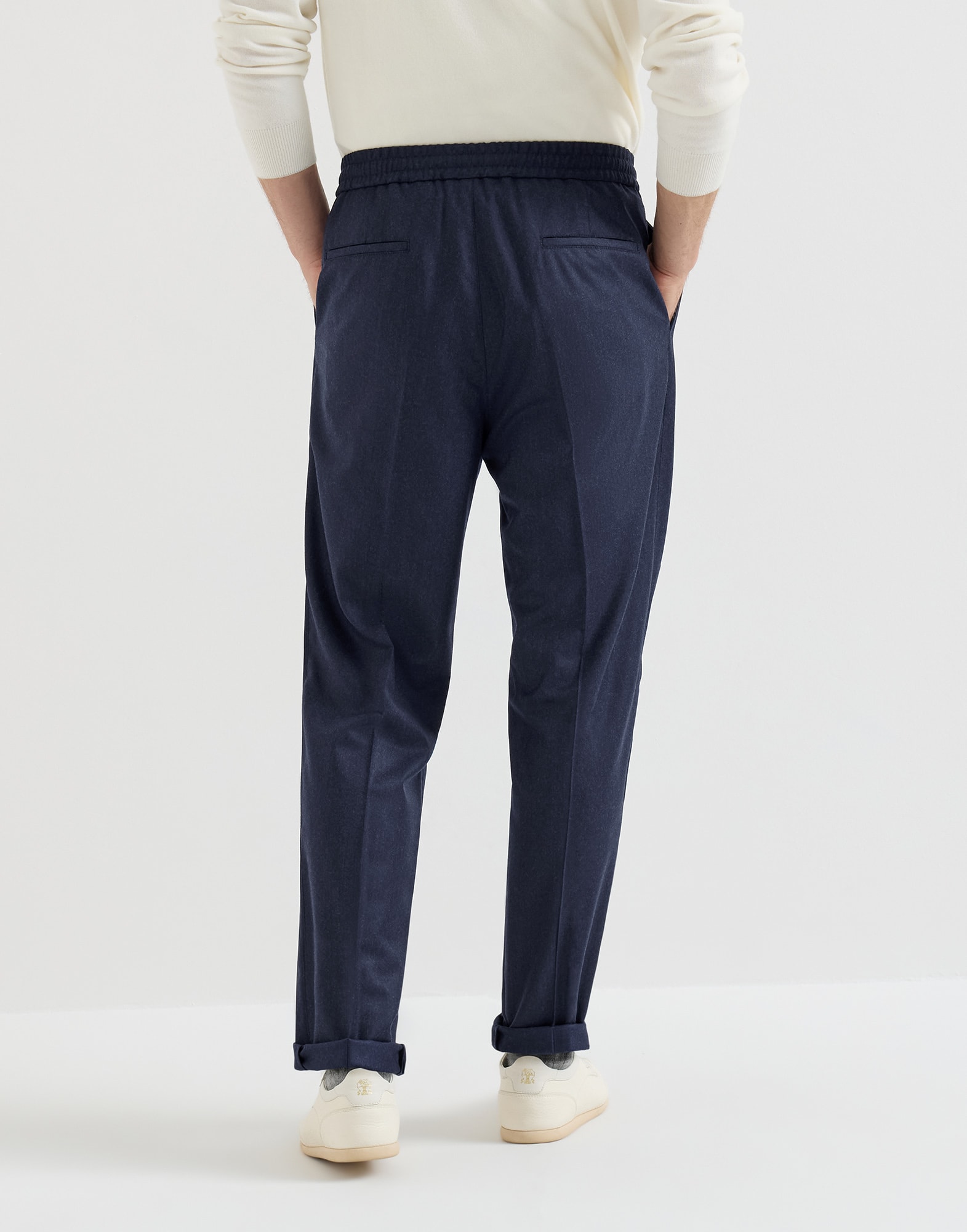 Virgin wool flannel trousers for Man in Black | Brunello Cucinelli