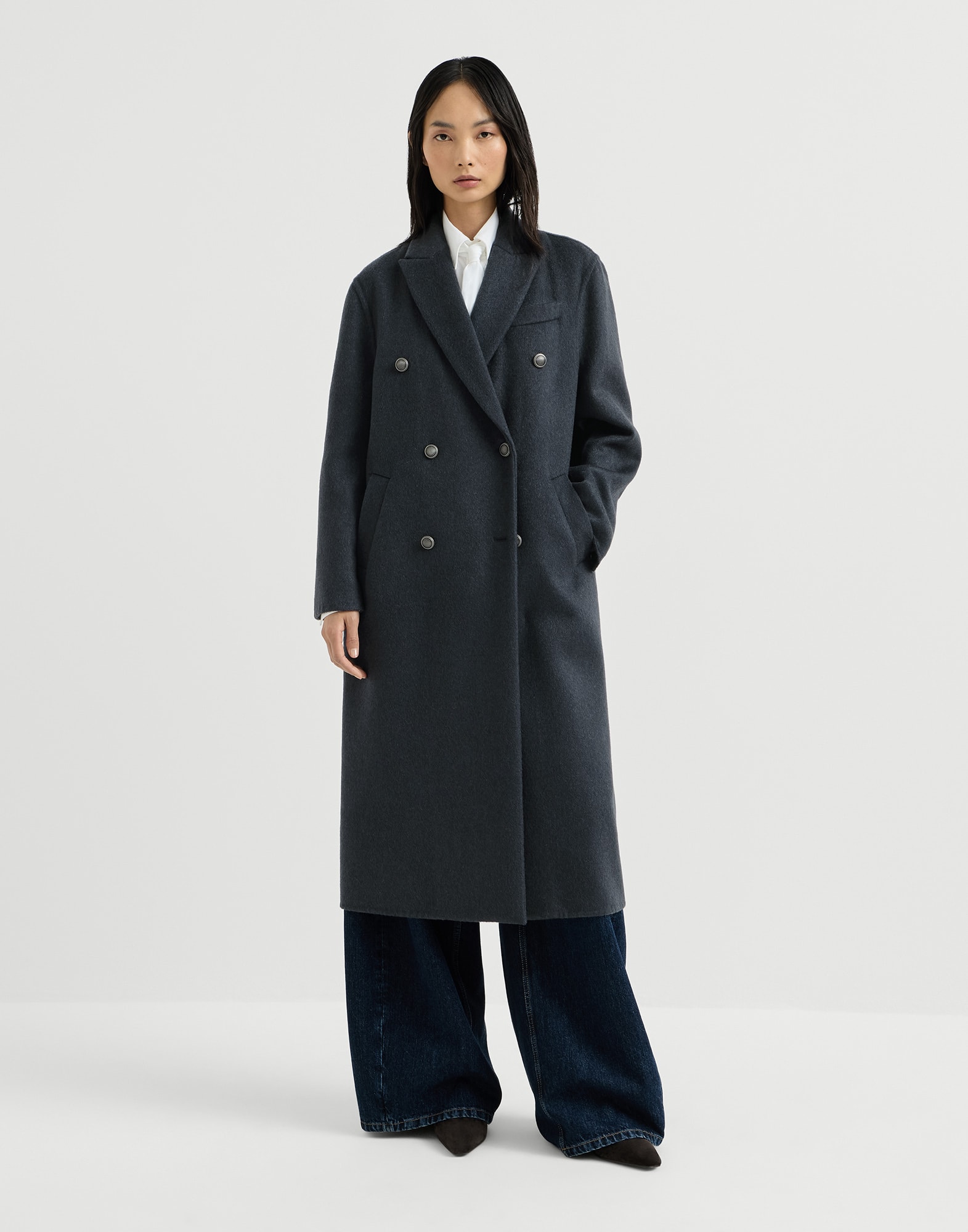 Handcrafted coat for Woman in Blue | Brunello Cucinelli