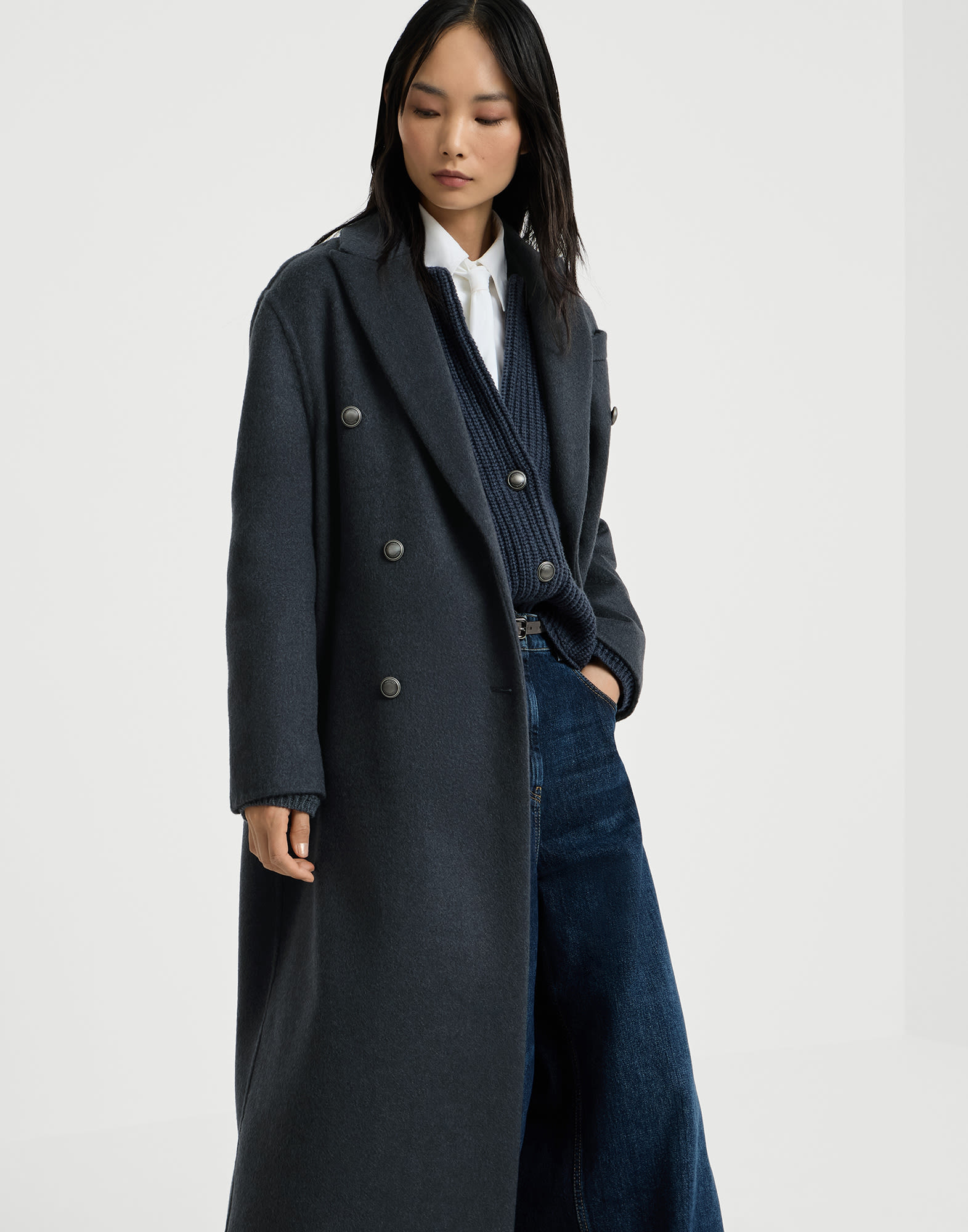 Handcrafted coat for Woman in Blue | Brunello Cucinelli