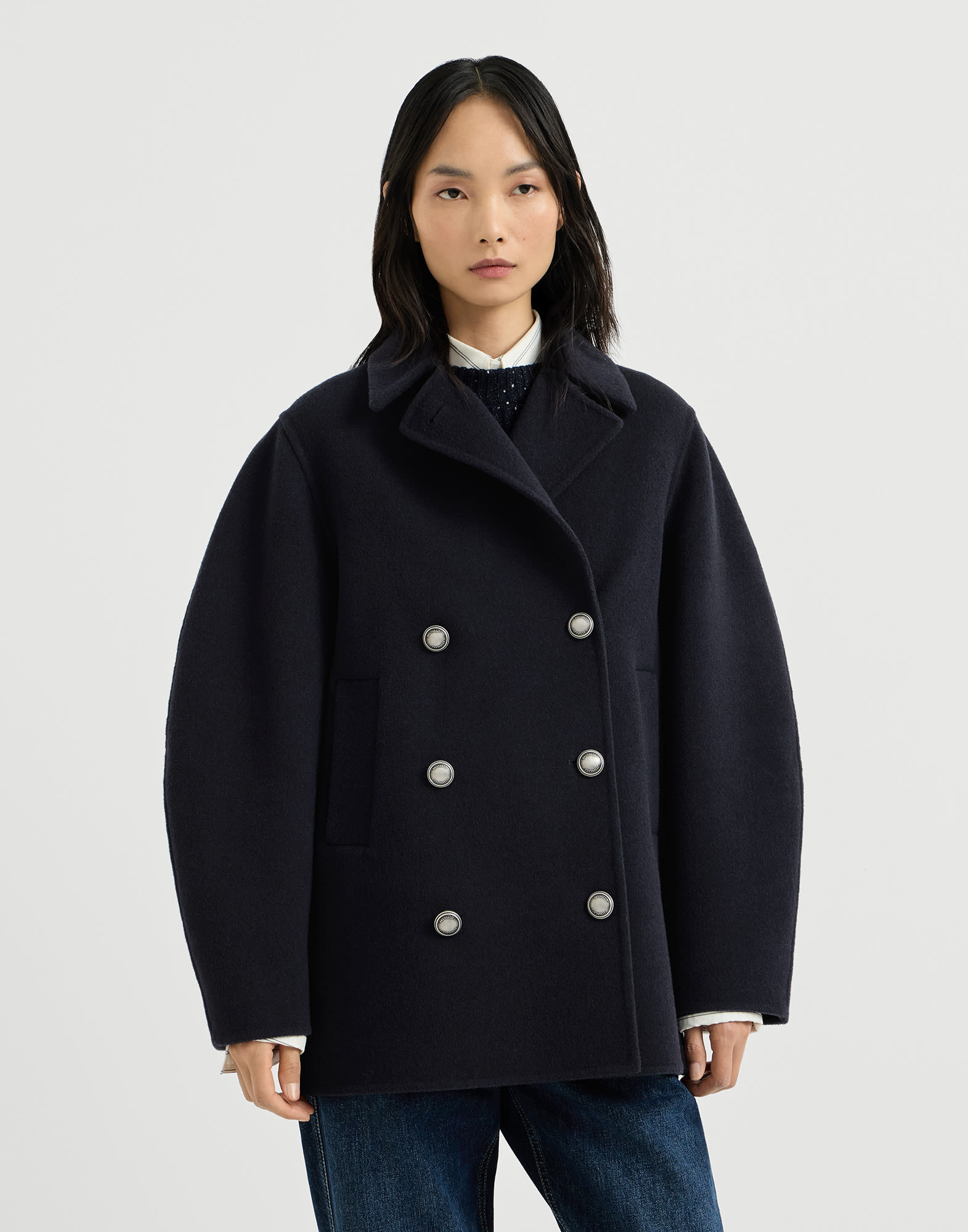 雙層工藝卡班外套 鈷藍色 女士 - Brunello Cucinelli