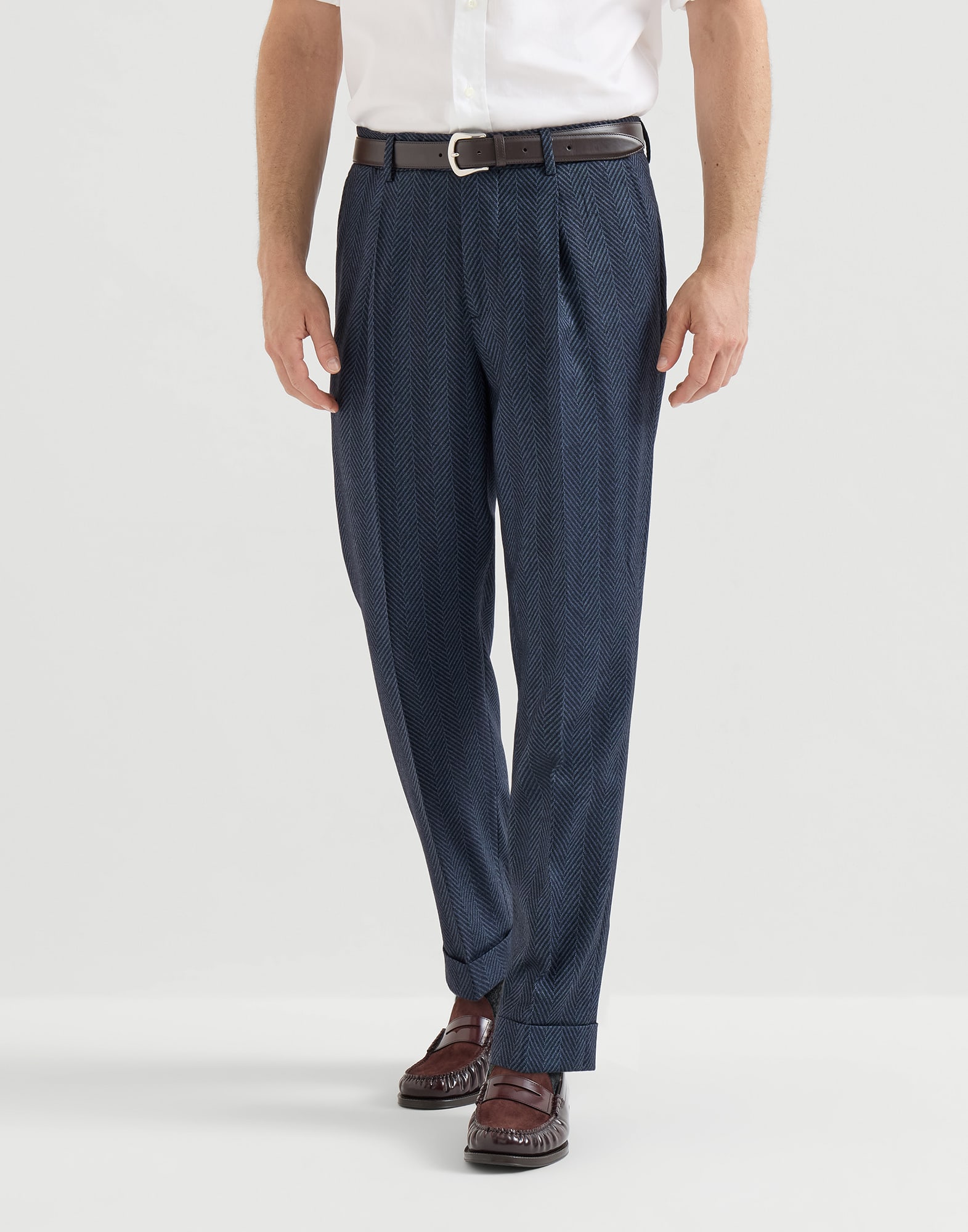 Chevron trousers for Man in Navy Blue | Brunello Cucinelli