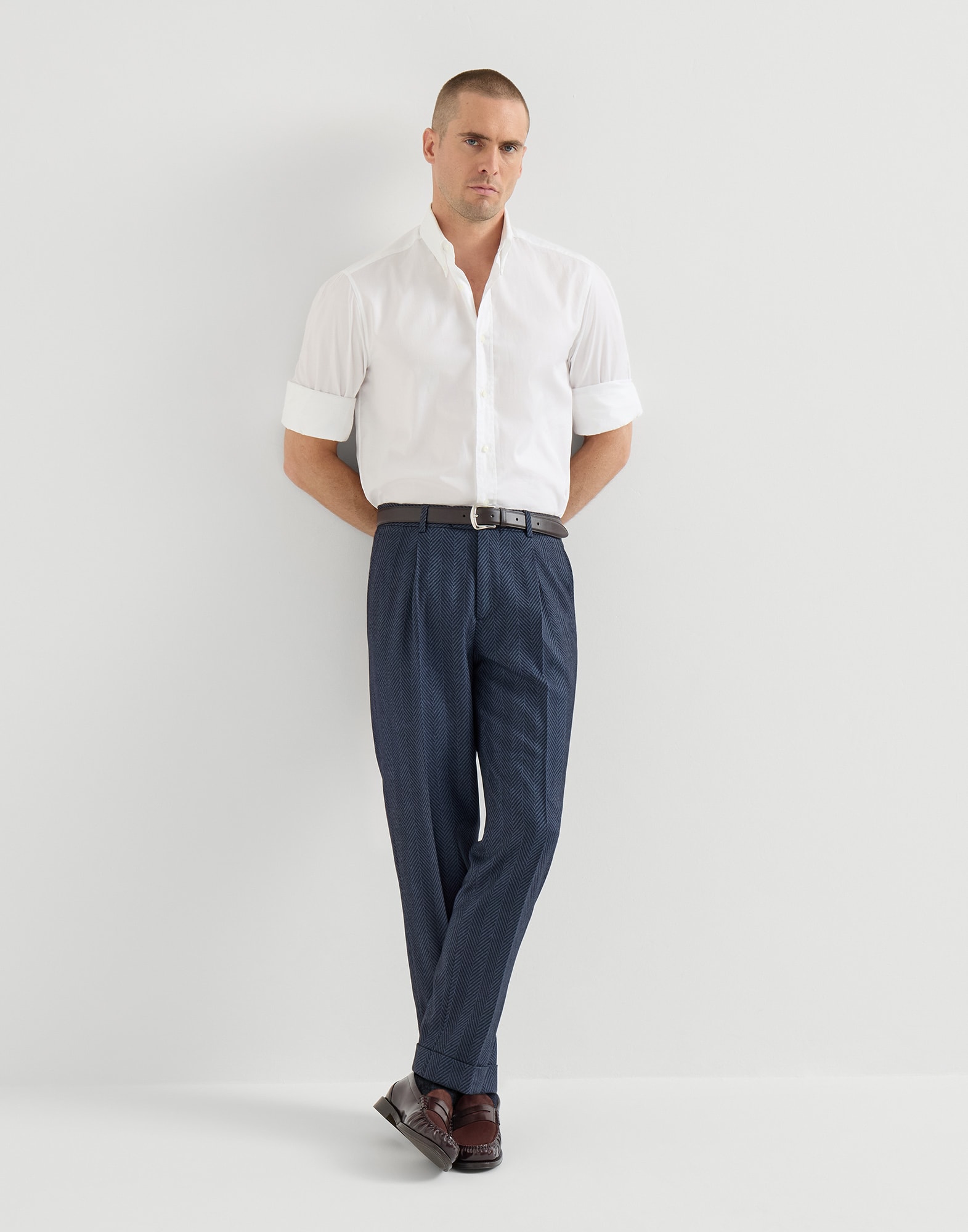 Chevron trousers for Man in Navy Blue | Brunello Cucinelli