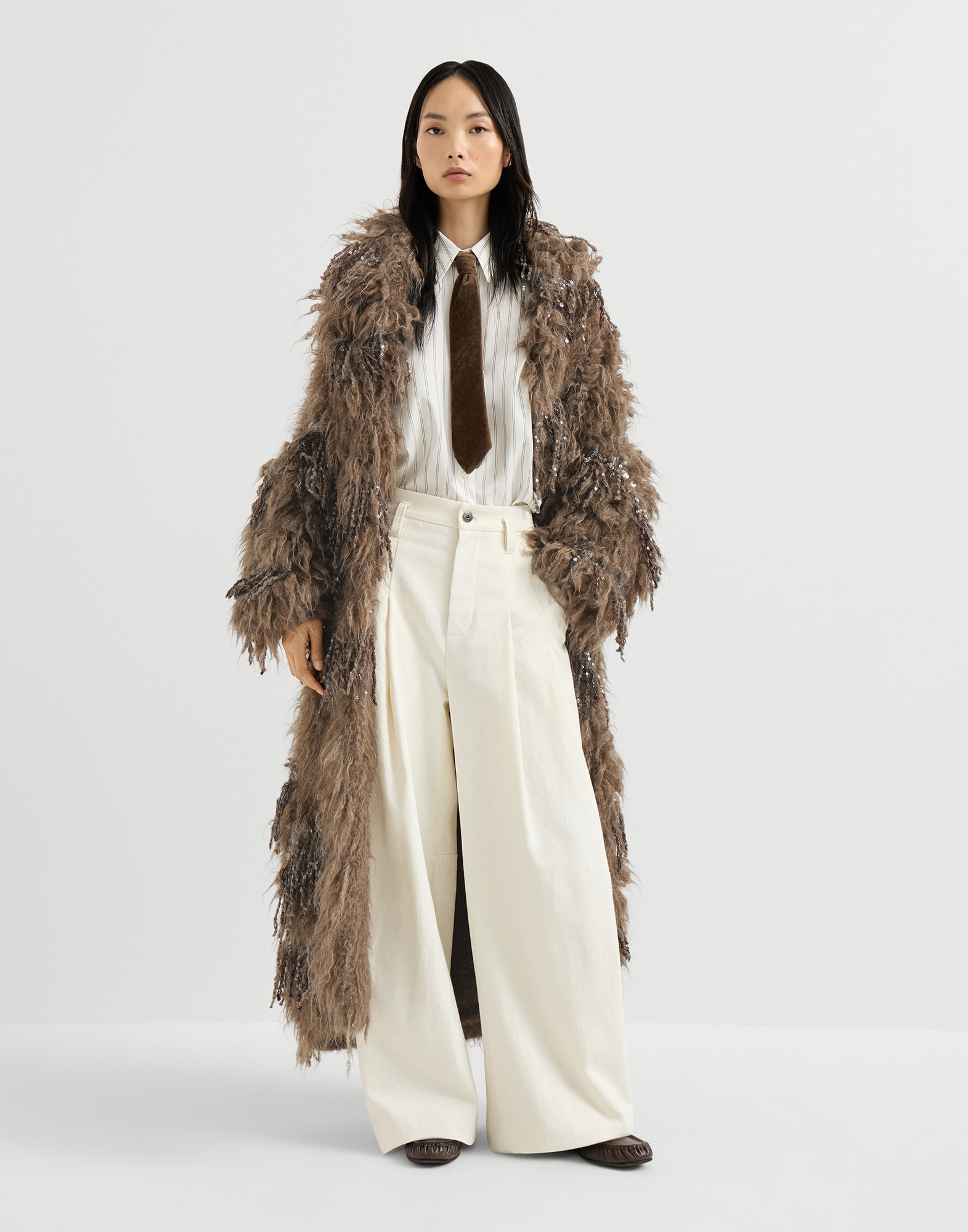 Dazzling moss embroidery long cardigan for Woman in Light Brown