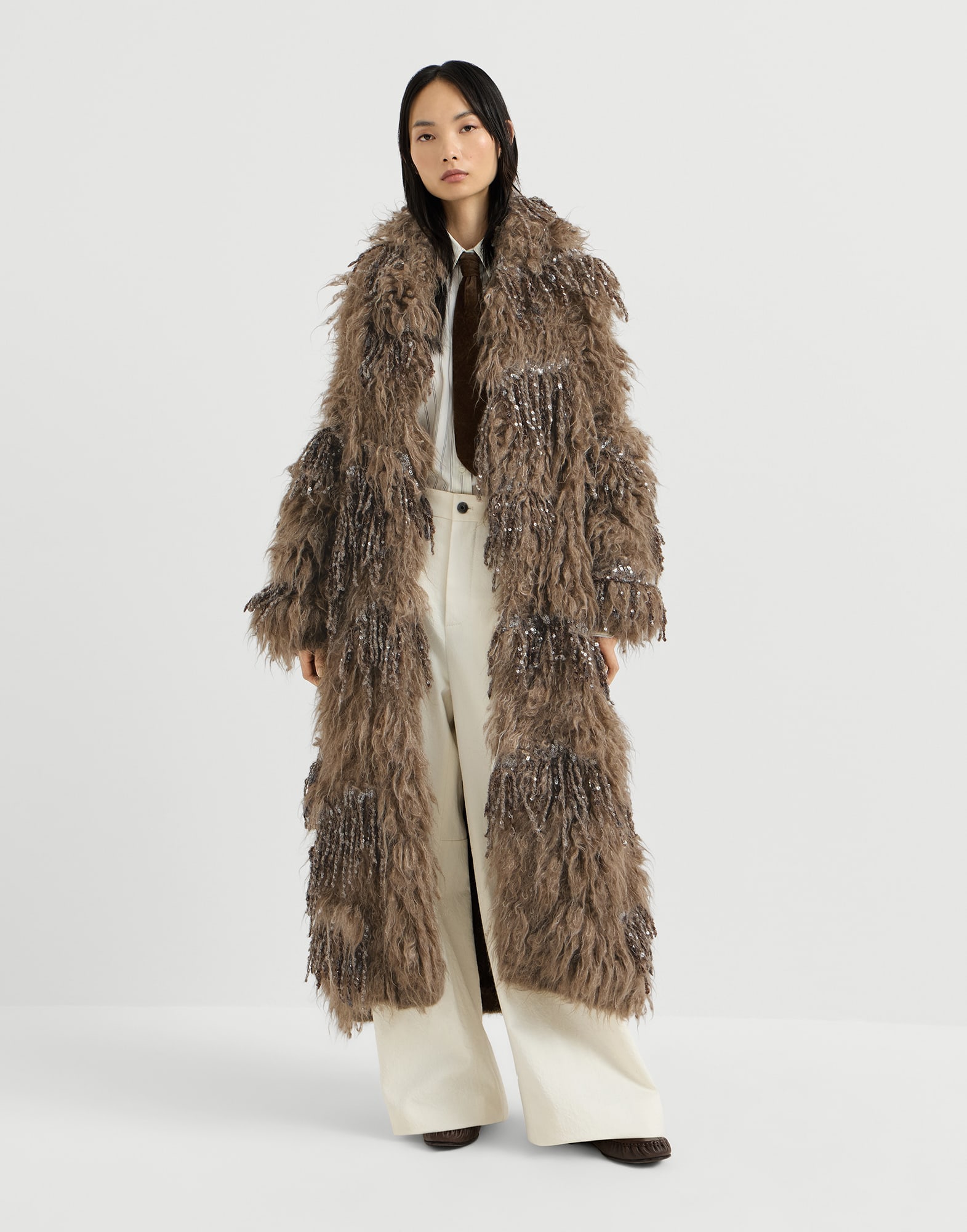 Dazzling moss embroidery long cardigan for Woman in Light Brown