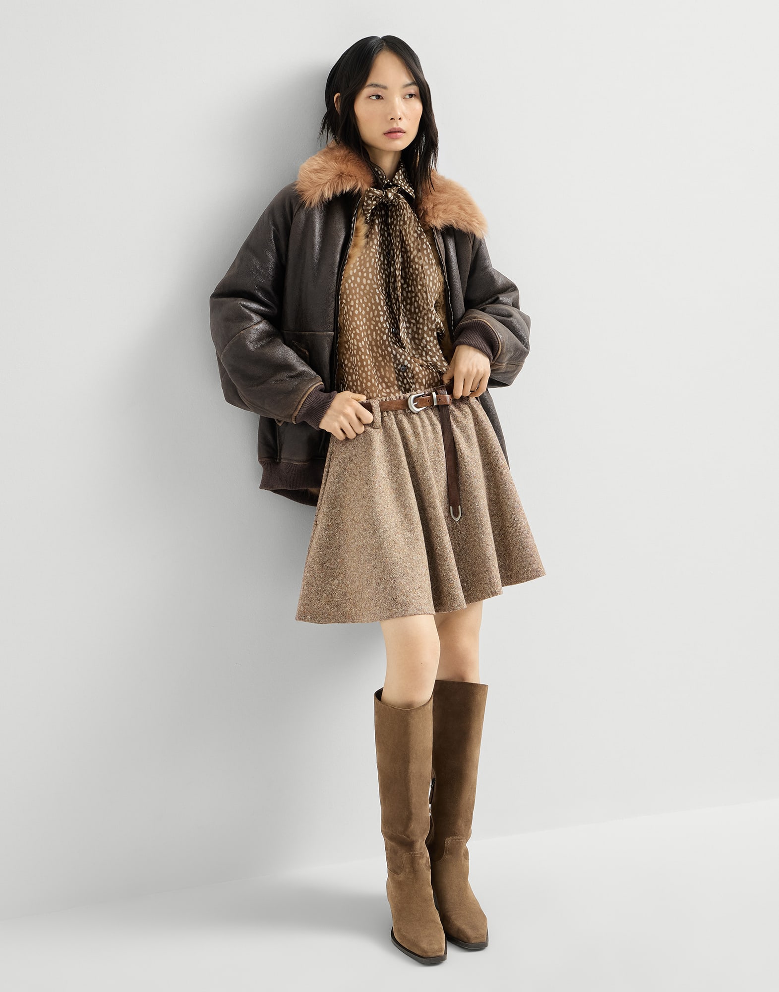 Donegal mini circle skirt for Woman in Light Brown | Brunello