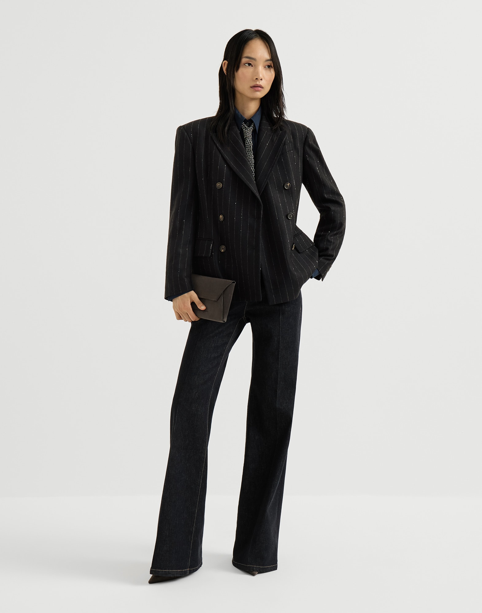 [最終価格]BRUNELLO CUCINELLI レディース　モニーレパンツ36 Flared trousers with monili for Woman in Black | Brunello Cucinelli