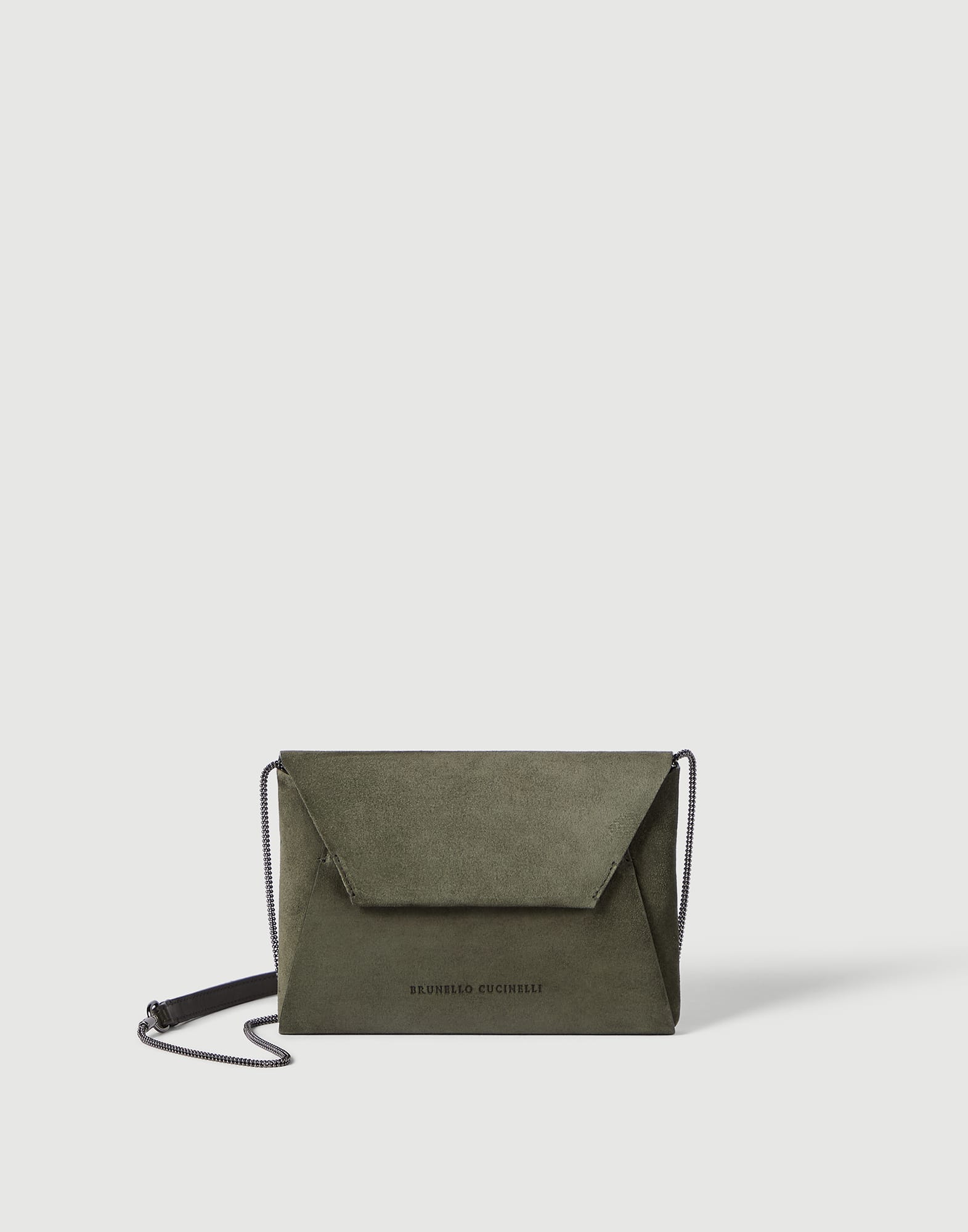 Duo pochette in suede with precious chain
