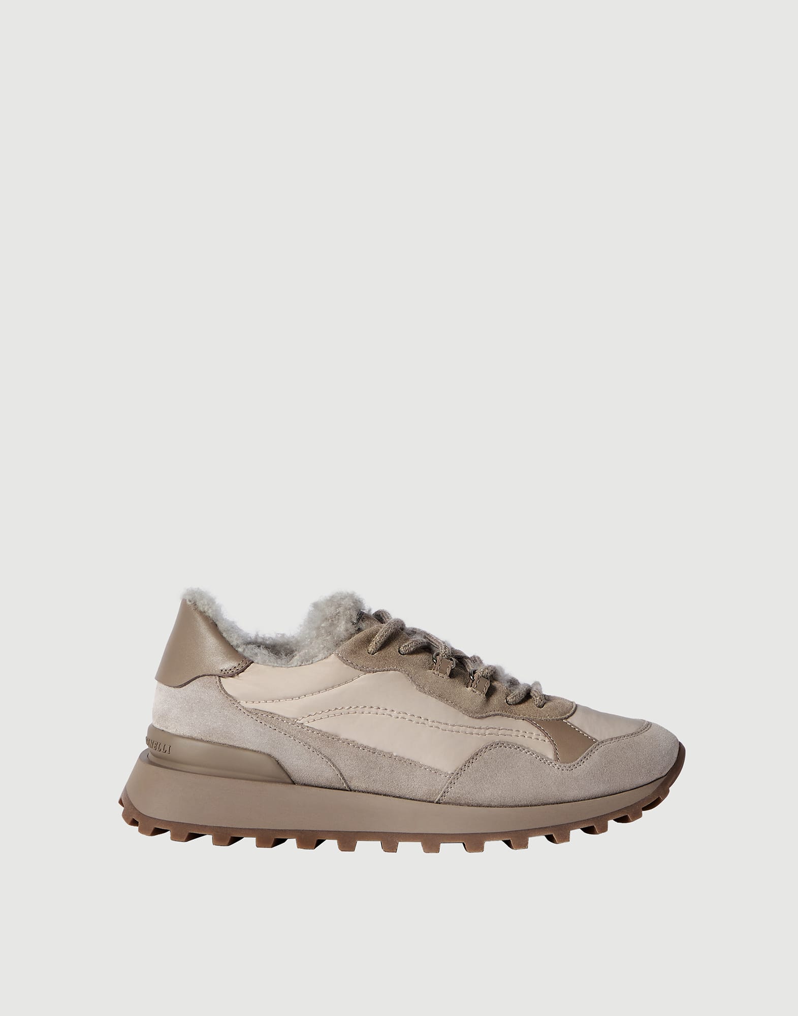 Suede, cotton and shearling sneakers for Woman in Light Grey