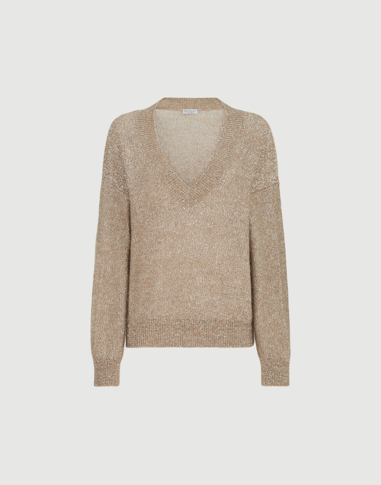 Dazzling texture sweater for Woman in Light Brown | Brunello Cucinelli