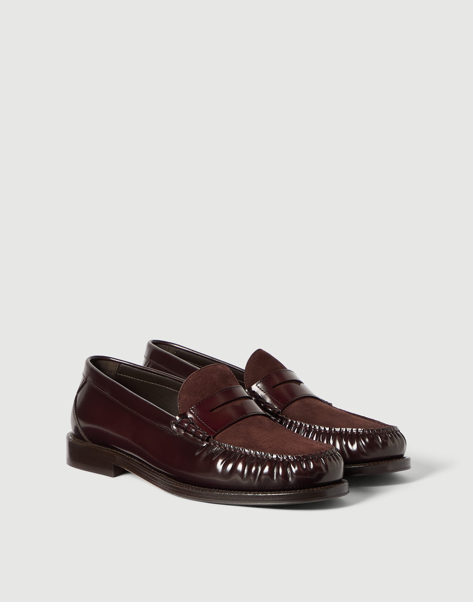 Calfskin and suede loafers Burgundy Man - Brunello Cucinelli