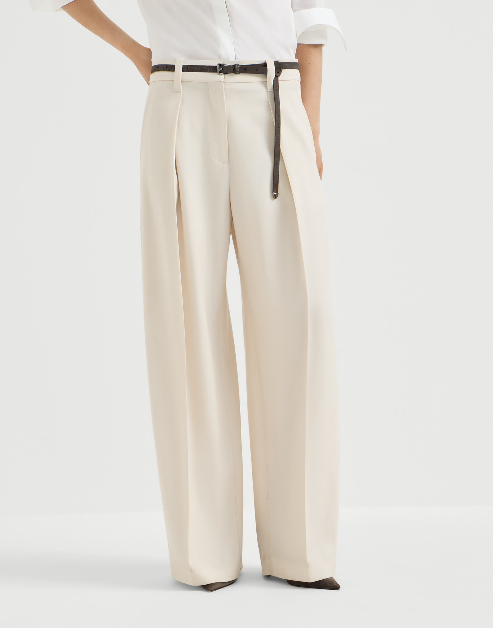 Брюки Pleated Barrel Молочный Женщина - Brunello Cucinelli
