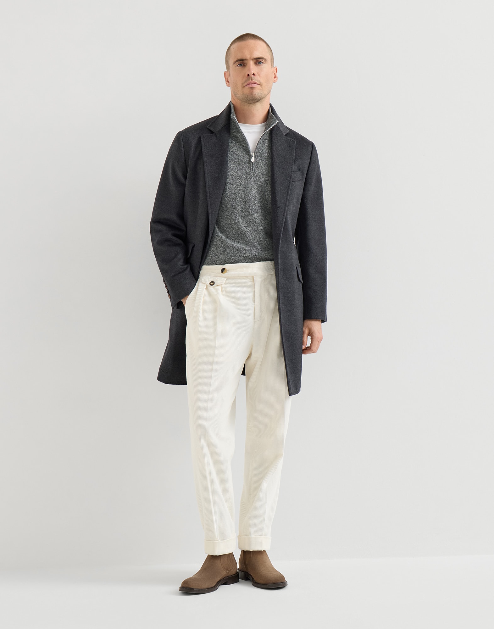 Cashmere sweater with zipper for Man in Dark Grey | Brunello Cucinelli