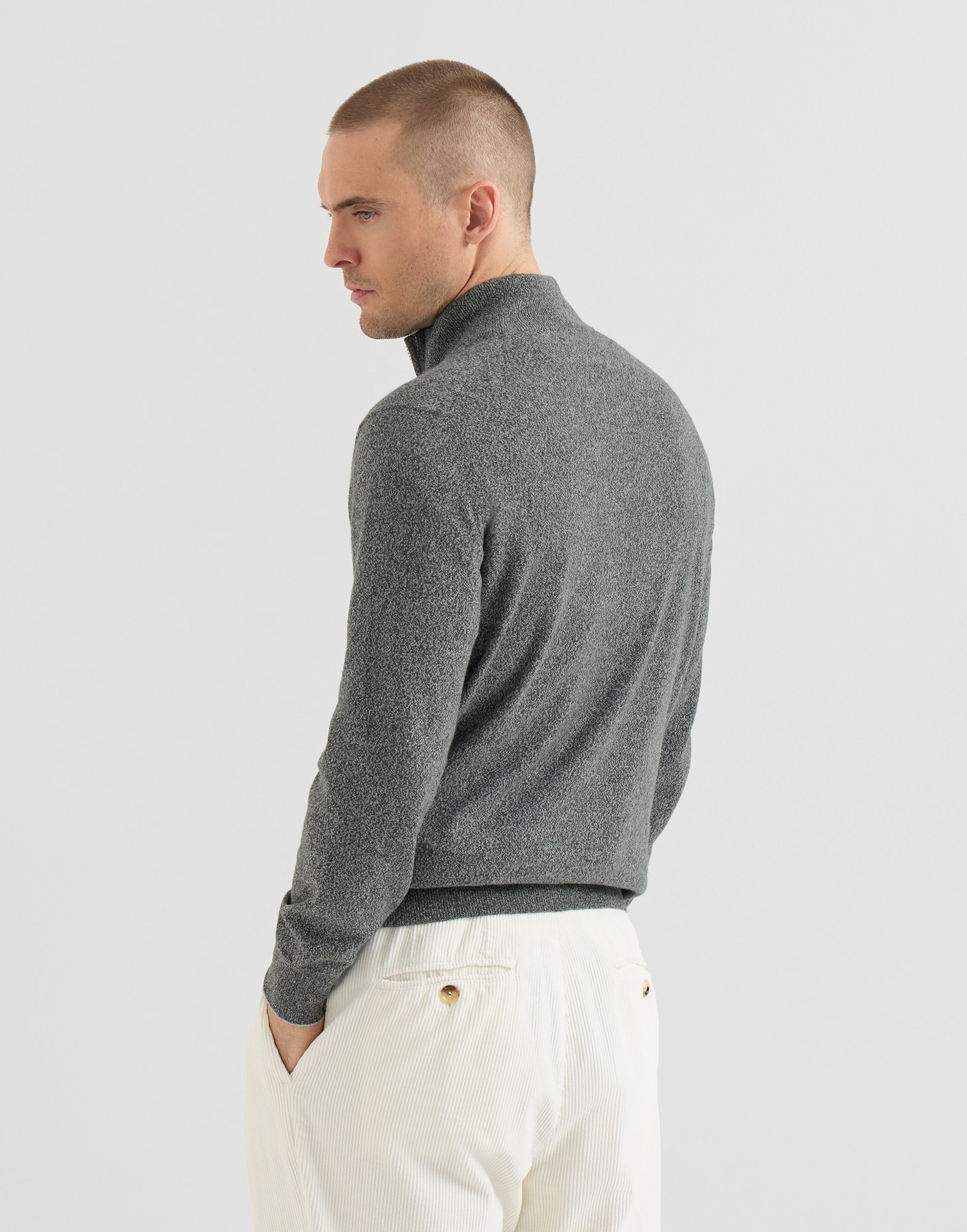 Cashmere sweater with zipper for Man in Dark Grey | Brunello Cucinelli