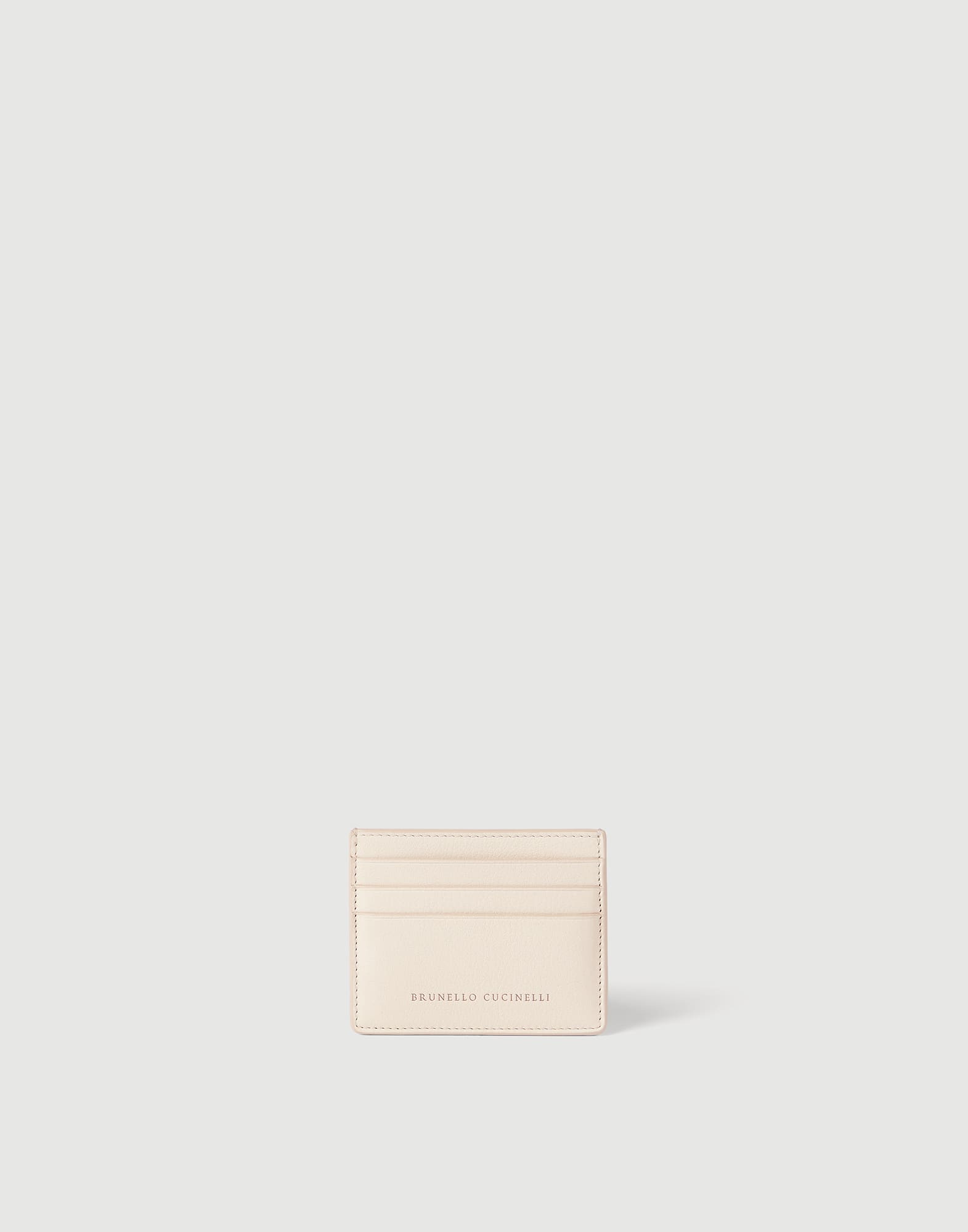 Grained leather card case for Woman in Ivory | Brunello Cucinelli