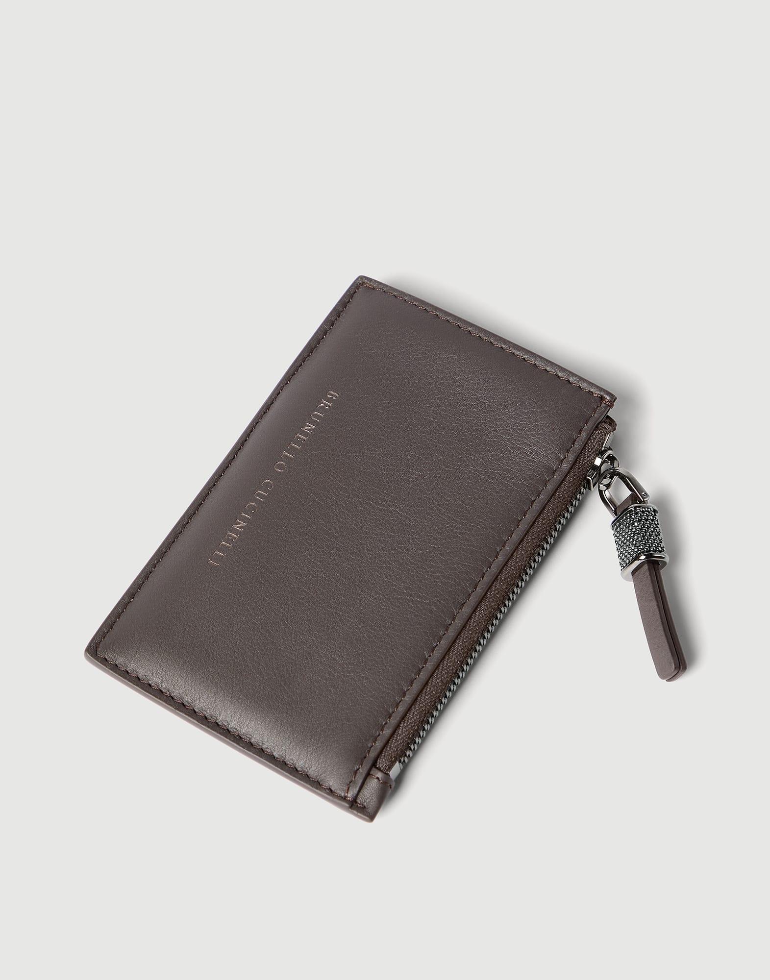 Calfskin card case with monili for Woman in Brown | Brunello Cucinelli