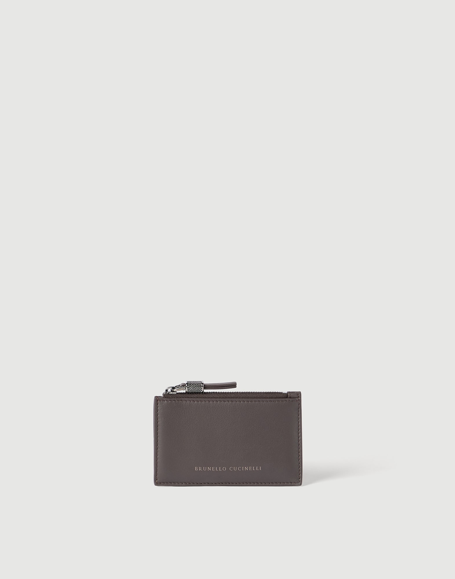 Calfskin card case with monili for Woman in Brown | Brunello Cucinelli
