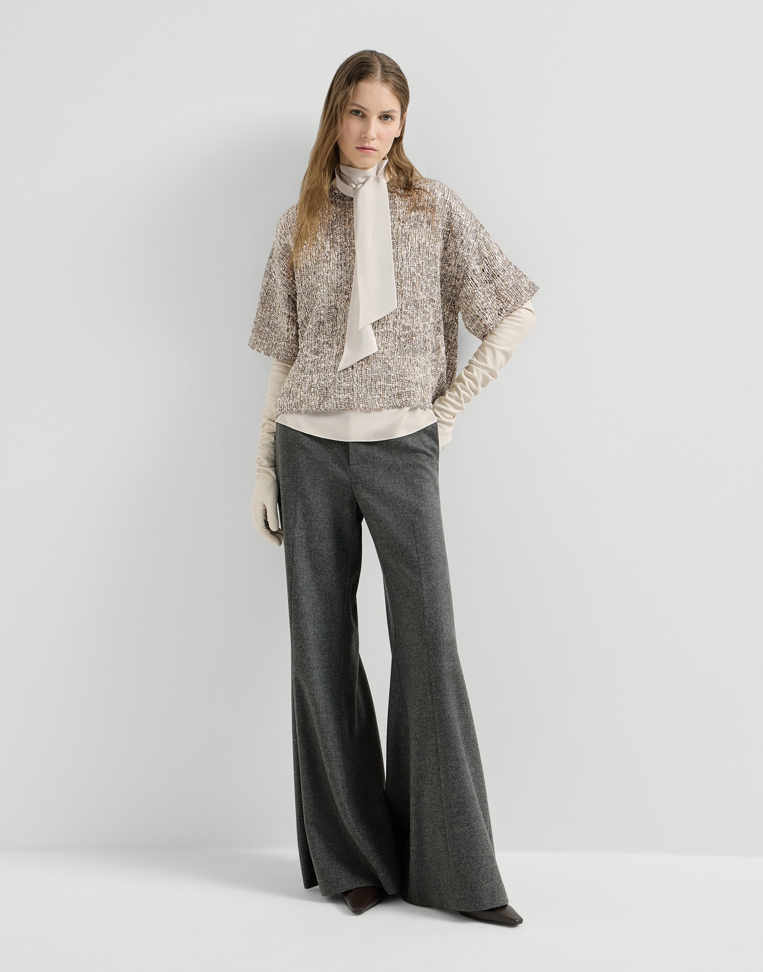 Wide flare trousers for Woman in Dark Grey | Brunello Cucinelli