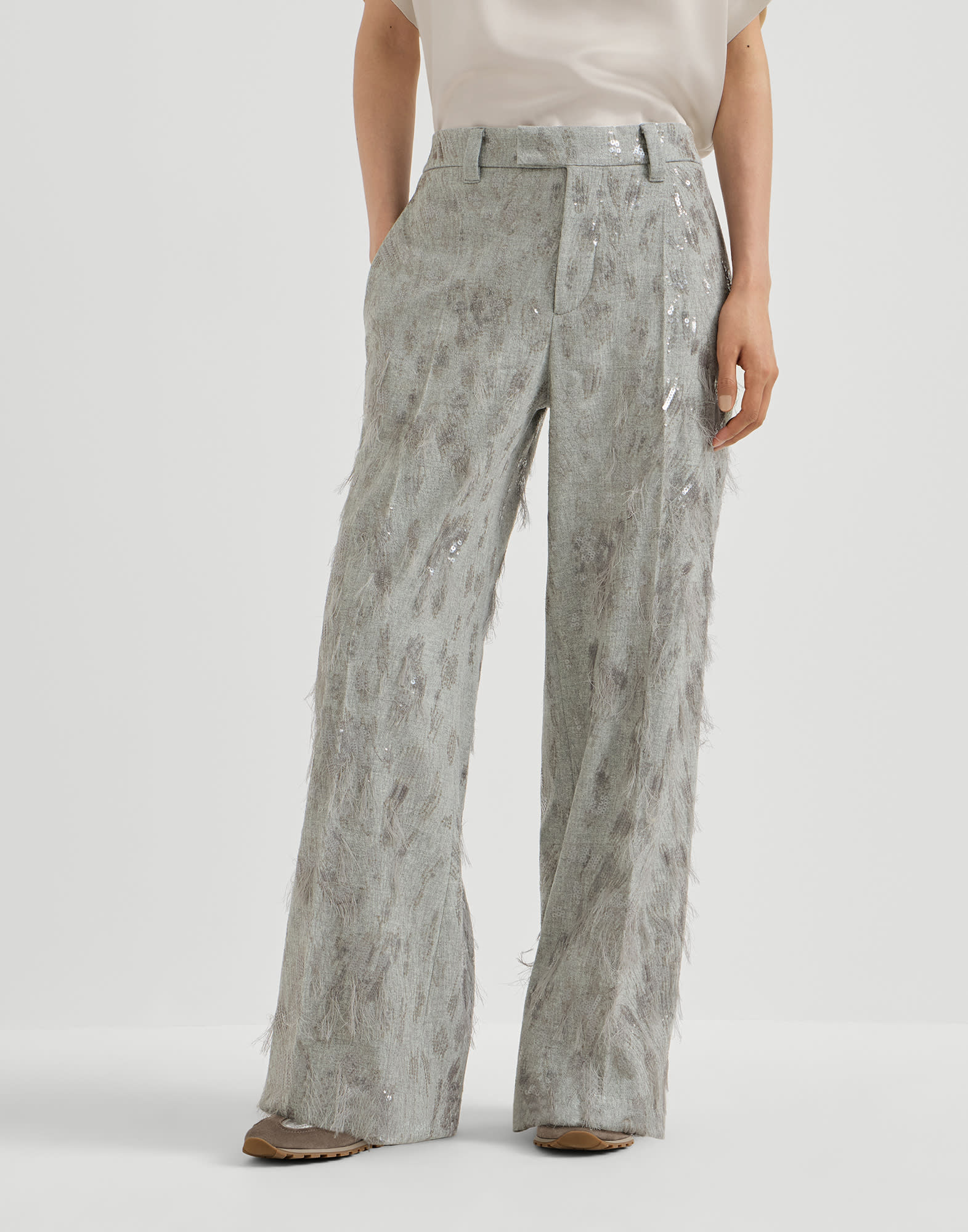 Брюки Dazzling Lynx Embroidery Серый Женщина - Brunello Cucinelli