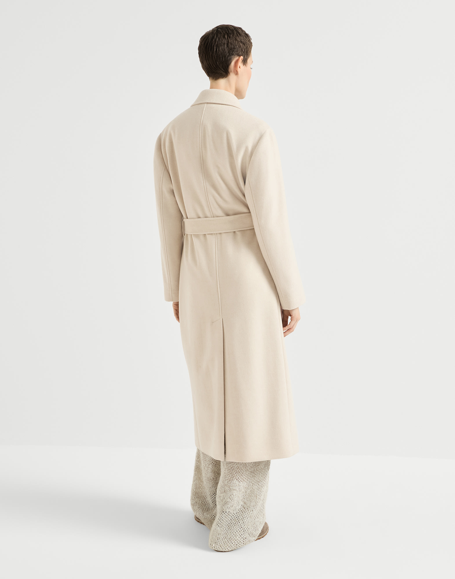 Cashmere coat with belt and monili for Woman in Black | Brunello