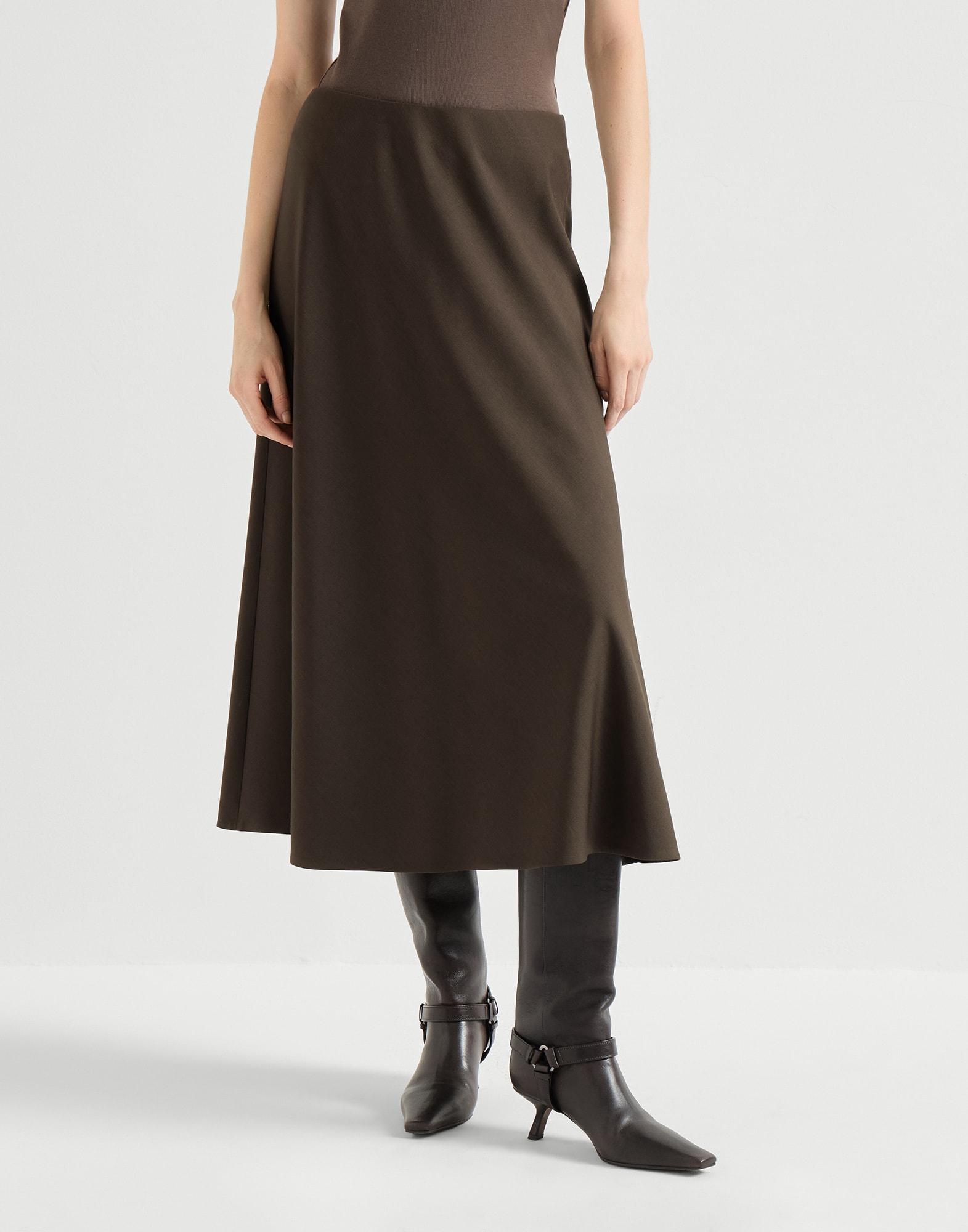 Twill Flute skirt for Woman in Brown | Brunello Cucinelli