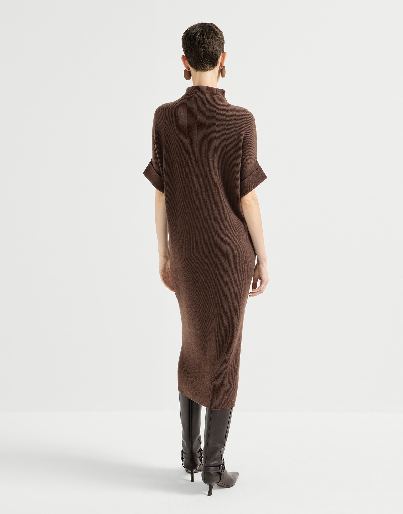 Knit mock neck dress for Woman in Brown | Brunello Cucinelli