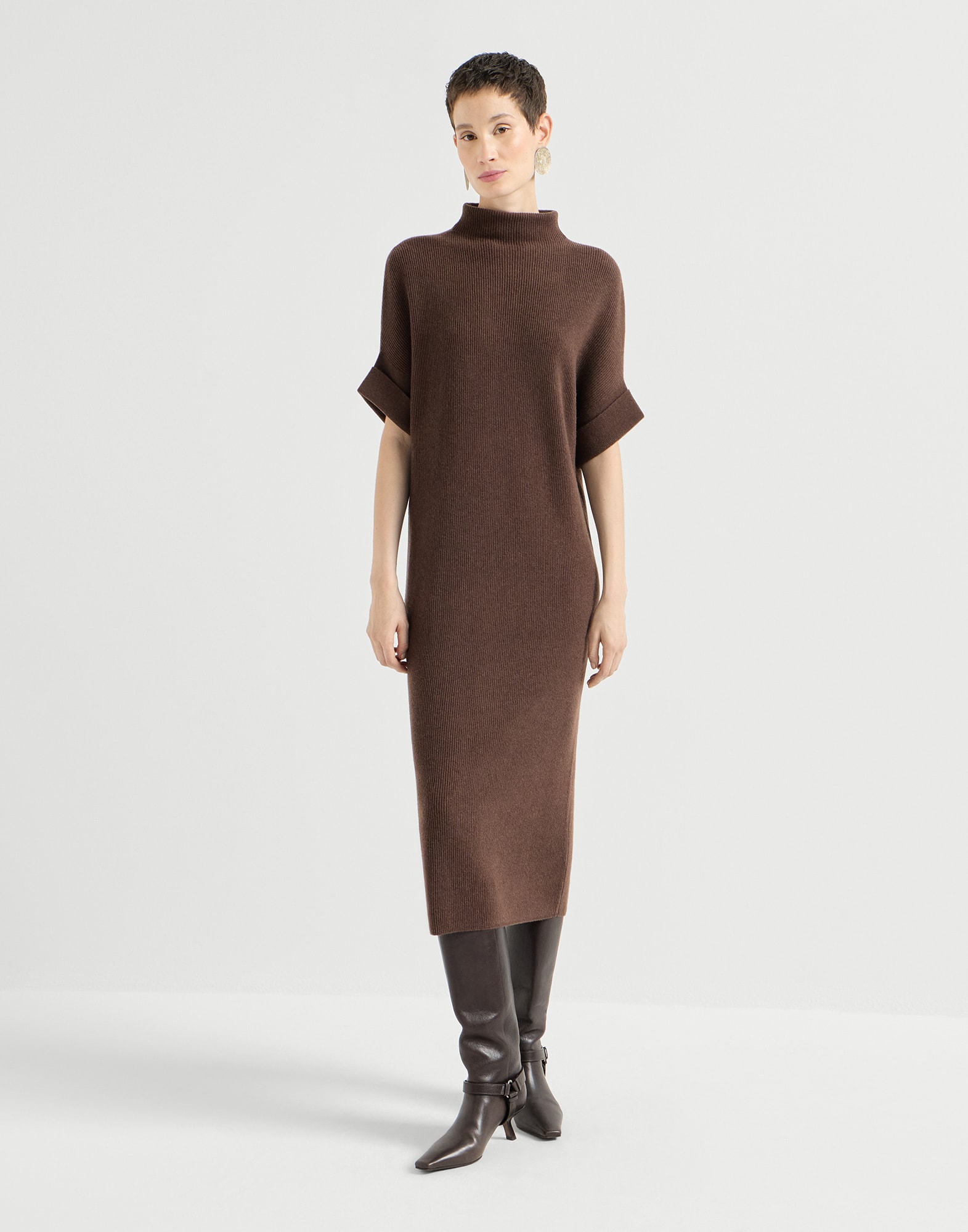 Knit mock neck dress for Woman in Brown