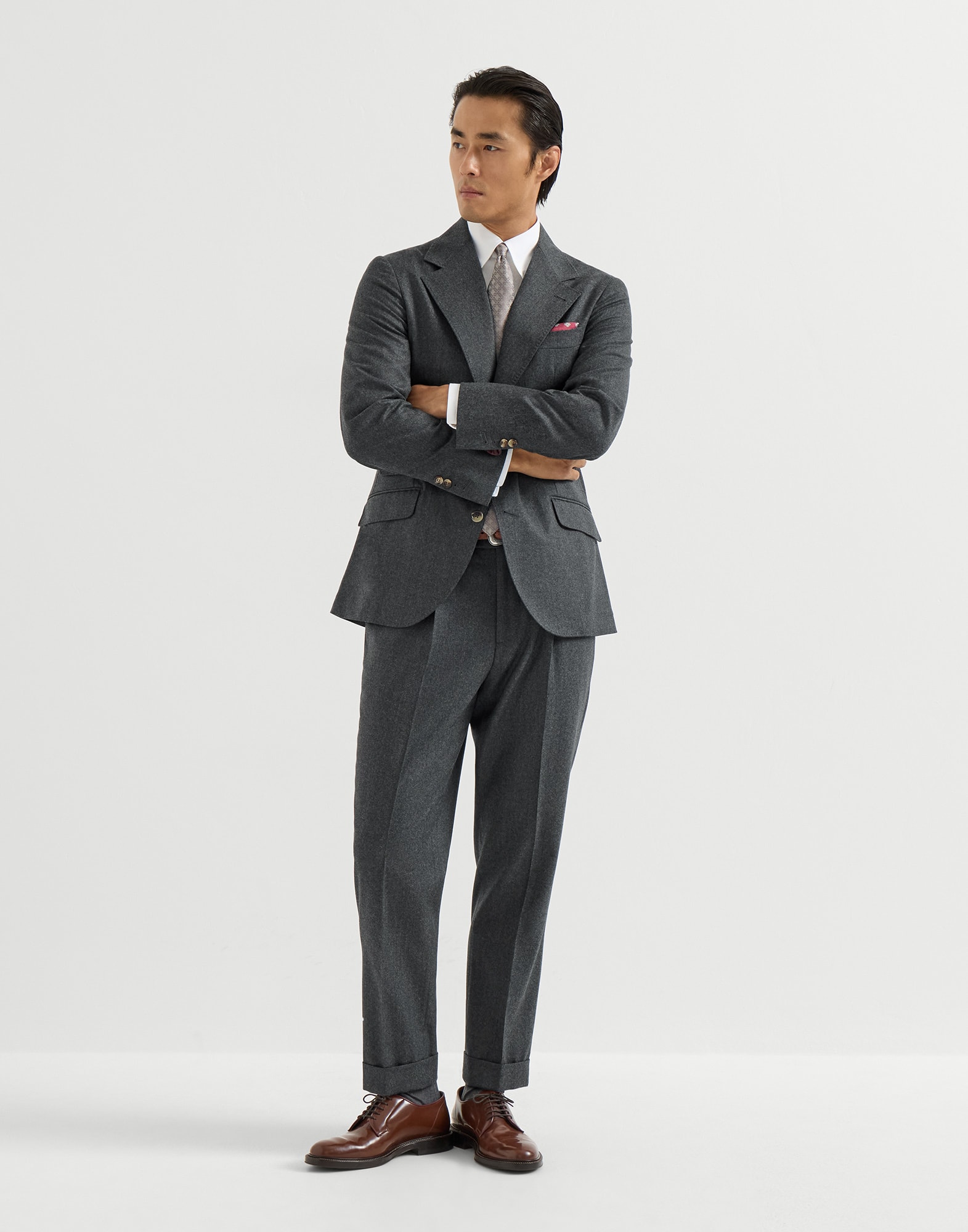Brunello Cucinelli ウールパンツ ダークグレー 新品 メンズ 向け ダークグレー バージンウールフランネル トラウザーズ