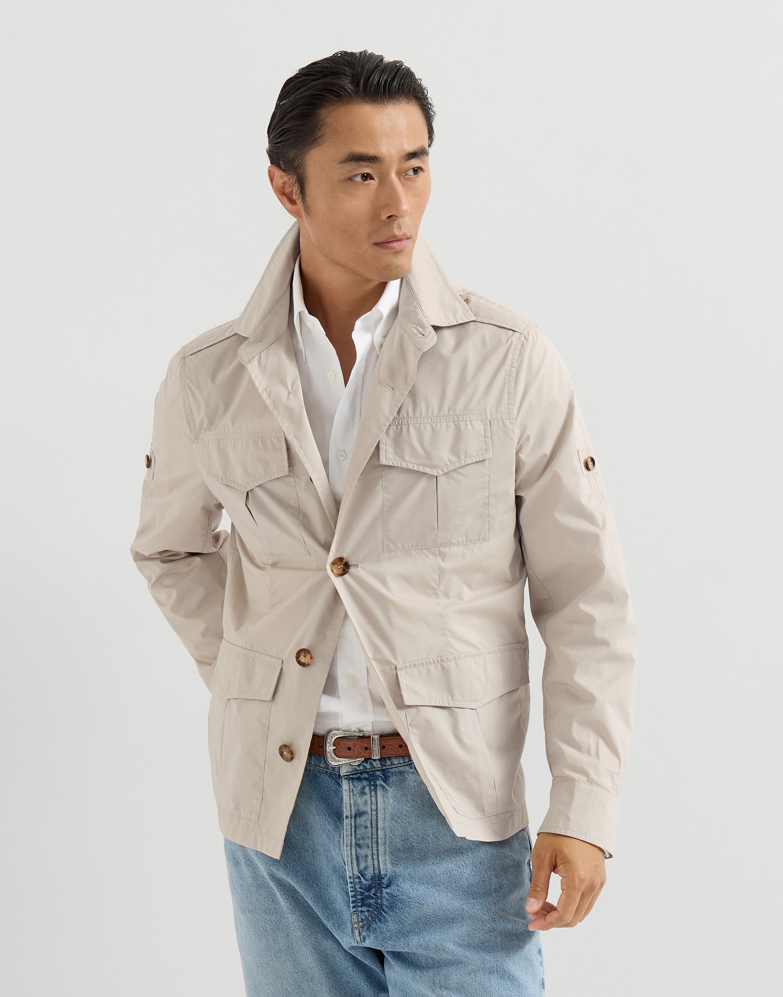 Water-resistant safari jacket for Man in Panama | Brunello Cucinelli