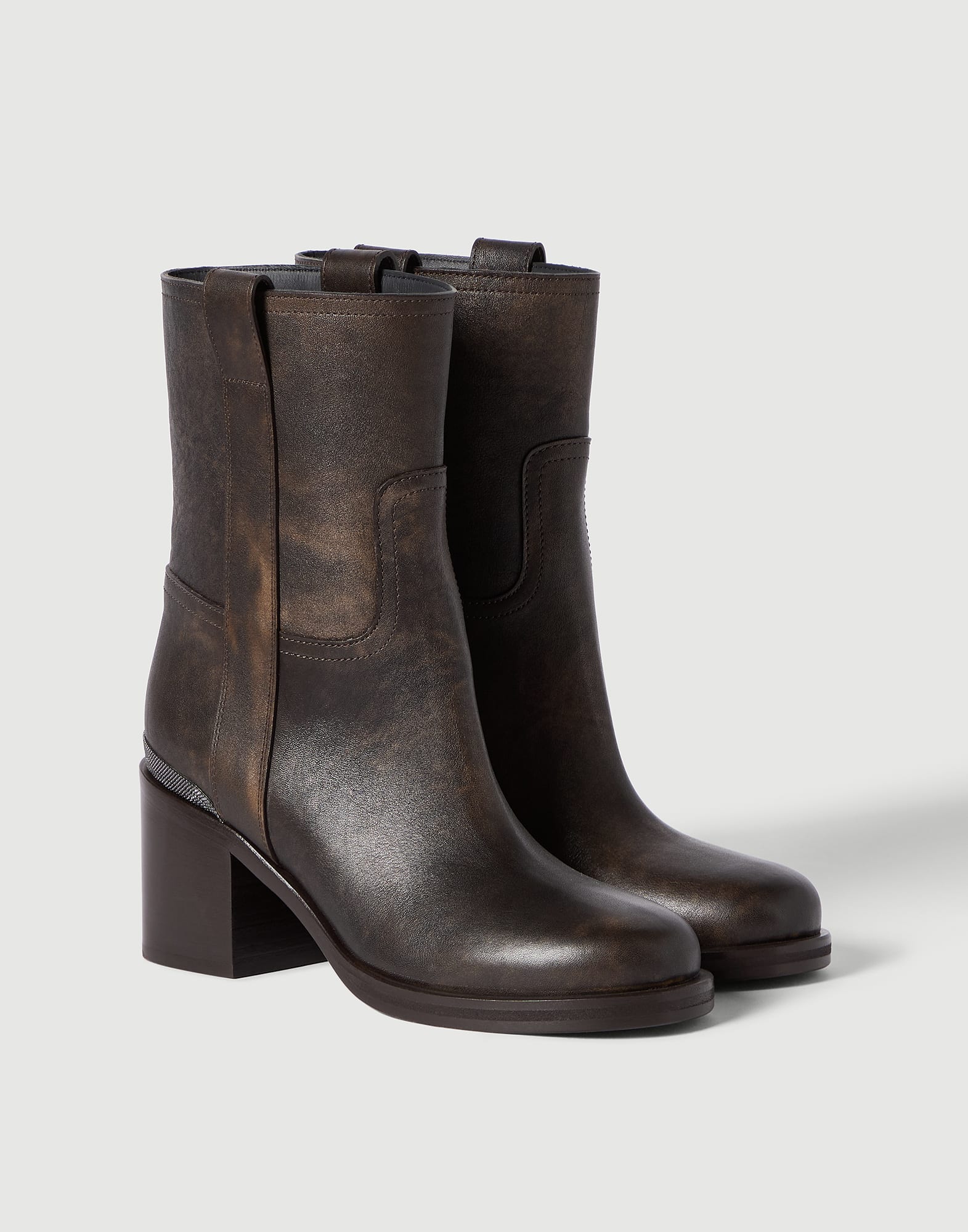 Vintage leather ankle boots Rust Brown Woman - Brunello Cucinelli