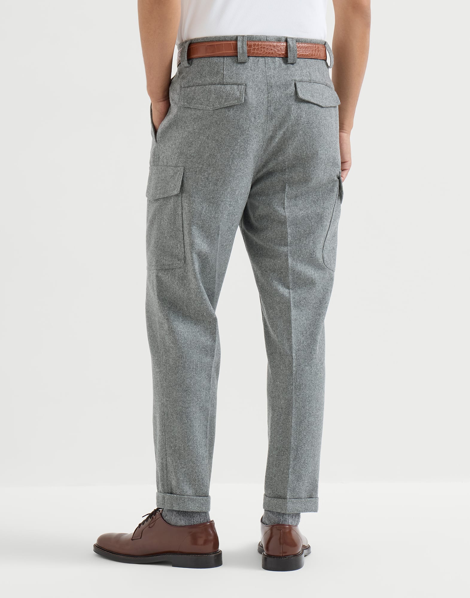 Virgin wool flannel trousers for Man in Medium Grey | Brunello