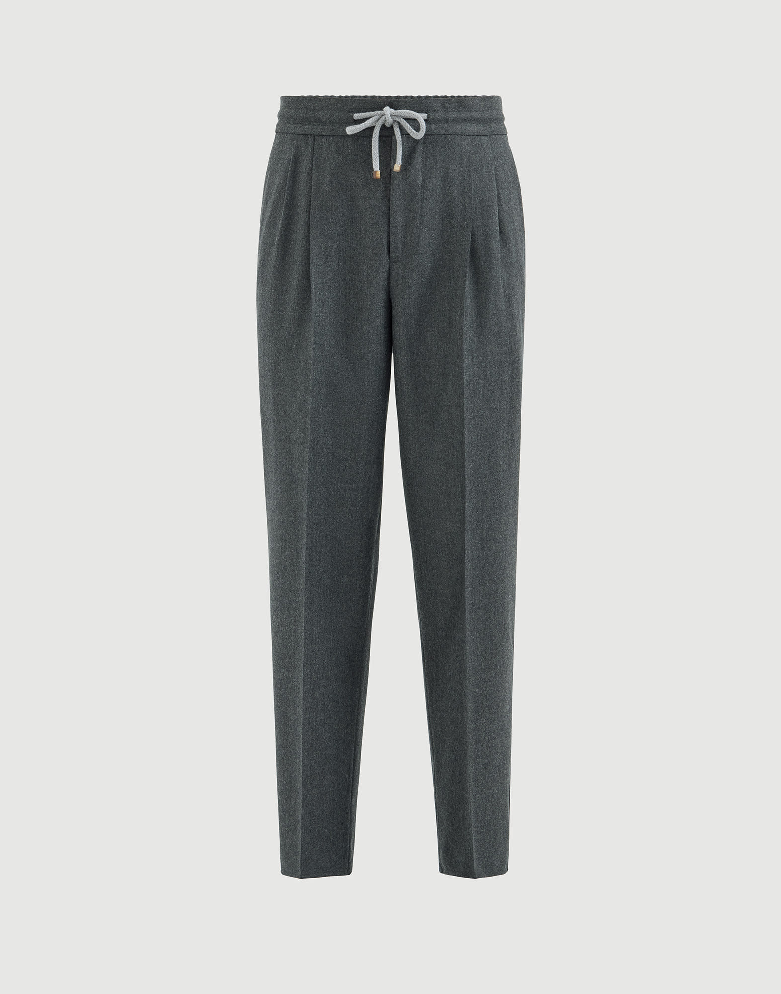 Virgin wool flannel trousers for Man in Black | Brunello Cucinelli